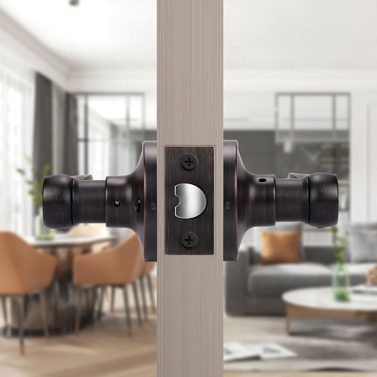 KNOBWELL 3-Pack Non-Locking Door Lever Set - Oil Rubbed Bronze for Hallway & Closet - Reversible Left/Right