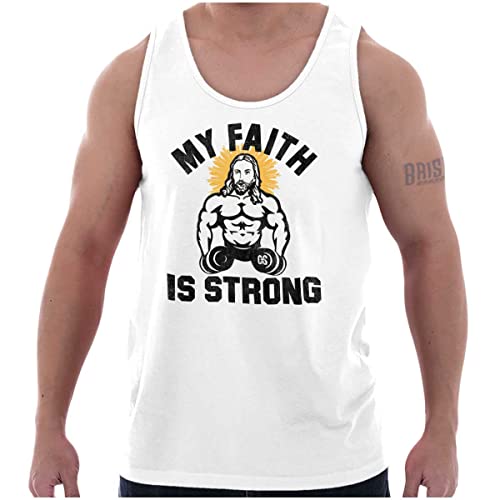 My Faith is Strong Muscle Jesus Tank Top for Men & Women - Religious Workout Shirt for Gym, Running & Fitness - Brisco Brands