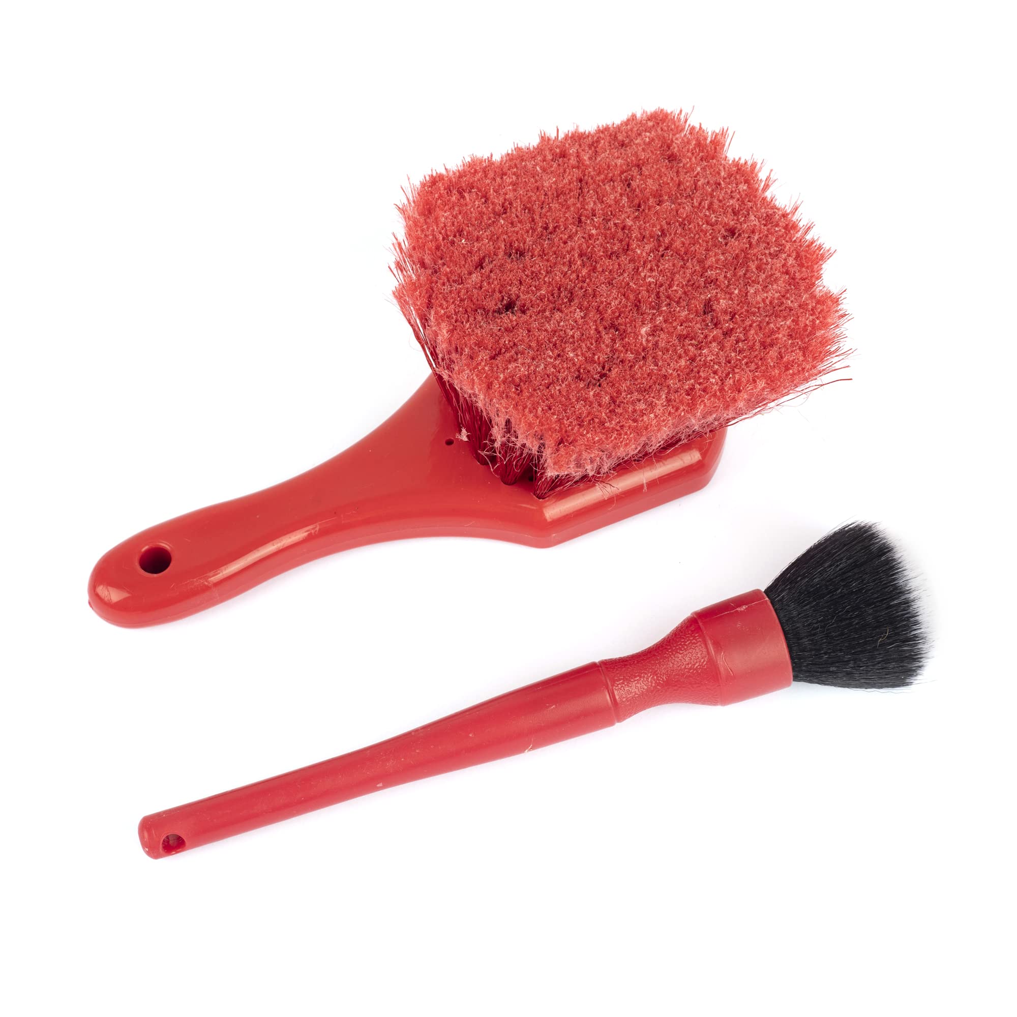 Premium Car Detailing Brush Set (2 Brushes) - Professional Car Wash Kit for Interior & Exterior Cleaning - Soft Bristle Detailing Tools for Wheels, Vents & Hard-to-Reach Areas - Ideal for Car Enthusiasts & Auto Detailing Professionals (Red)
