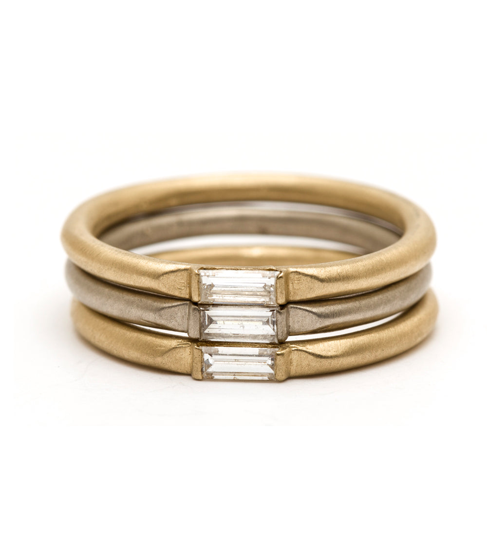 14K Gold Wire Band Diamond Baguette Stacking Ring for Women - Elegant Layering Ring for Everyday Wear & Special Occasions