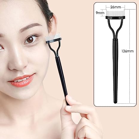 Inralimot Eyelash Comb & Eyebrow Brush Set - Professional Eyelash Separator & Mascara Applicator with Comb Cover - Arc-Designed Cosmetic Brushes for Perfect Lash Definition (Black) - Ideal for Makeup Artists & Daily Beauty Routine