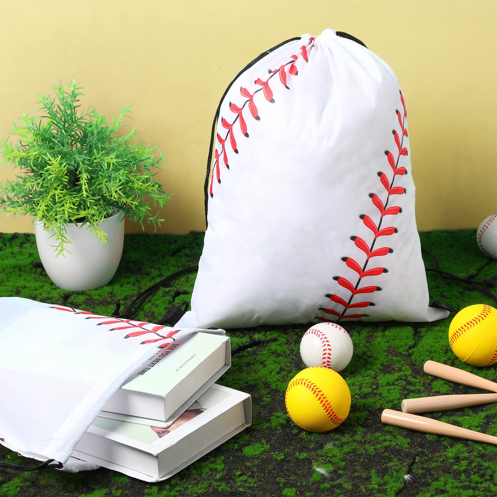 24 Pack Baseball Drawstring Bags - Sports Gym Backpack Sack for Team Gifts, Party Favors & Goodie Bags - Perfect for Baseball Games, Gym Workouts & School Events