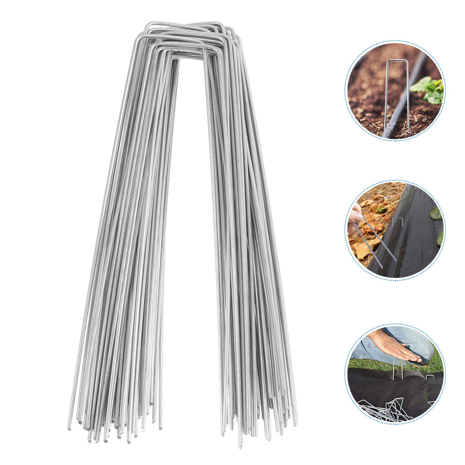 BESPORTBLE 100pcs U-Shaped Turf Stakes - Heavy Duty Garden Pegs for Lawn, Artificial Grass & Landscaping - Durable Ground Nails for Securing Turf, Netting & Outdoor Fabrics - Perfect for Gardening, Yard Work & DIY Projects