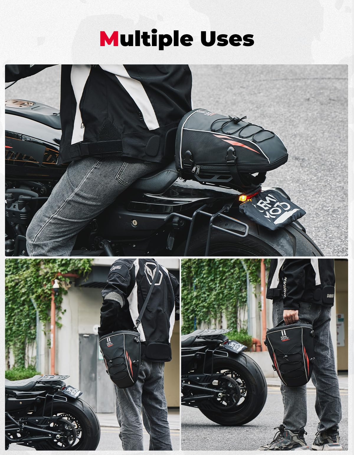 **KEMIMOTO 10L Waterproof Motorcycle Tail Bag - Durable Seat Saddle Bag with Shoulder Strap & Rain Cover - Ideal for Commuting, Touring & Adventure Riding**