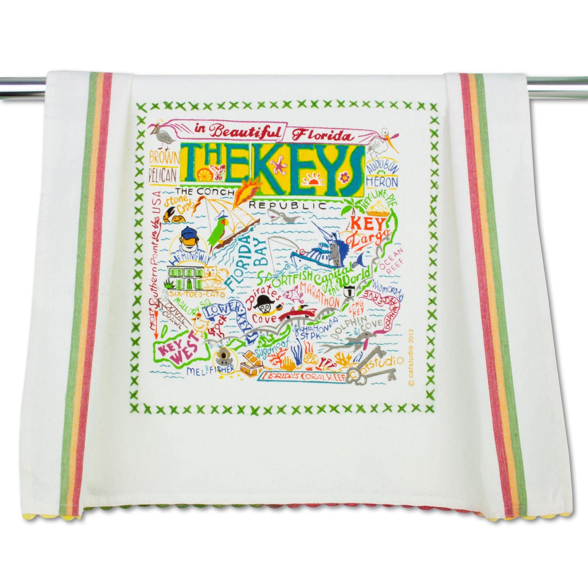 Catstudio Florida Keys Dish & Hand Towel Set - Absorbent Cotton Kitchen, Bar & Bath Towels for Decor and Drying - Perfect for Beach Houses, Coastal Themed Kitchens, and Vacation Homes