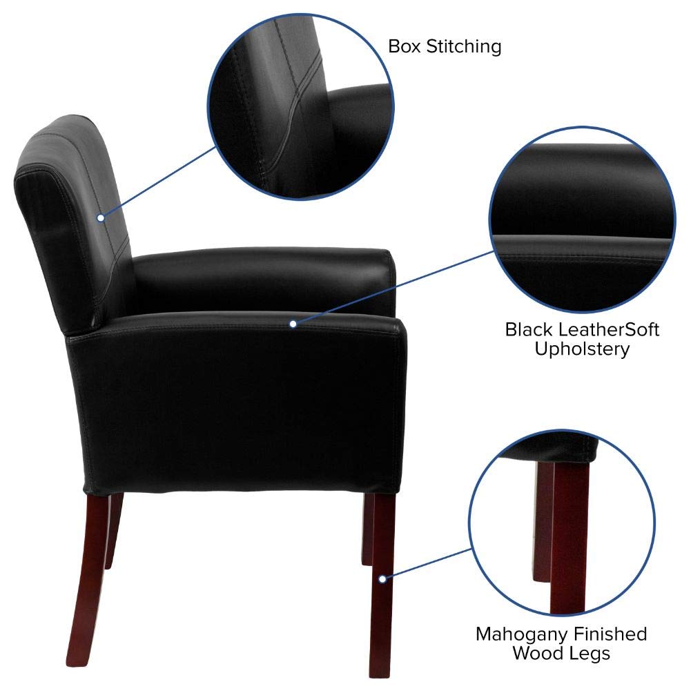 Flash Furniture Taylor LeatherSoft Upholstered Executive Office Chair - Black Reception Lobby Chair with Cushioned Seat & Padded Arms - Perfect for Waiting Areas, Conference Rooms & Home Offices