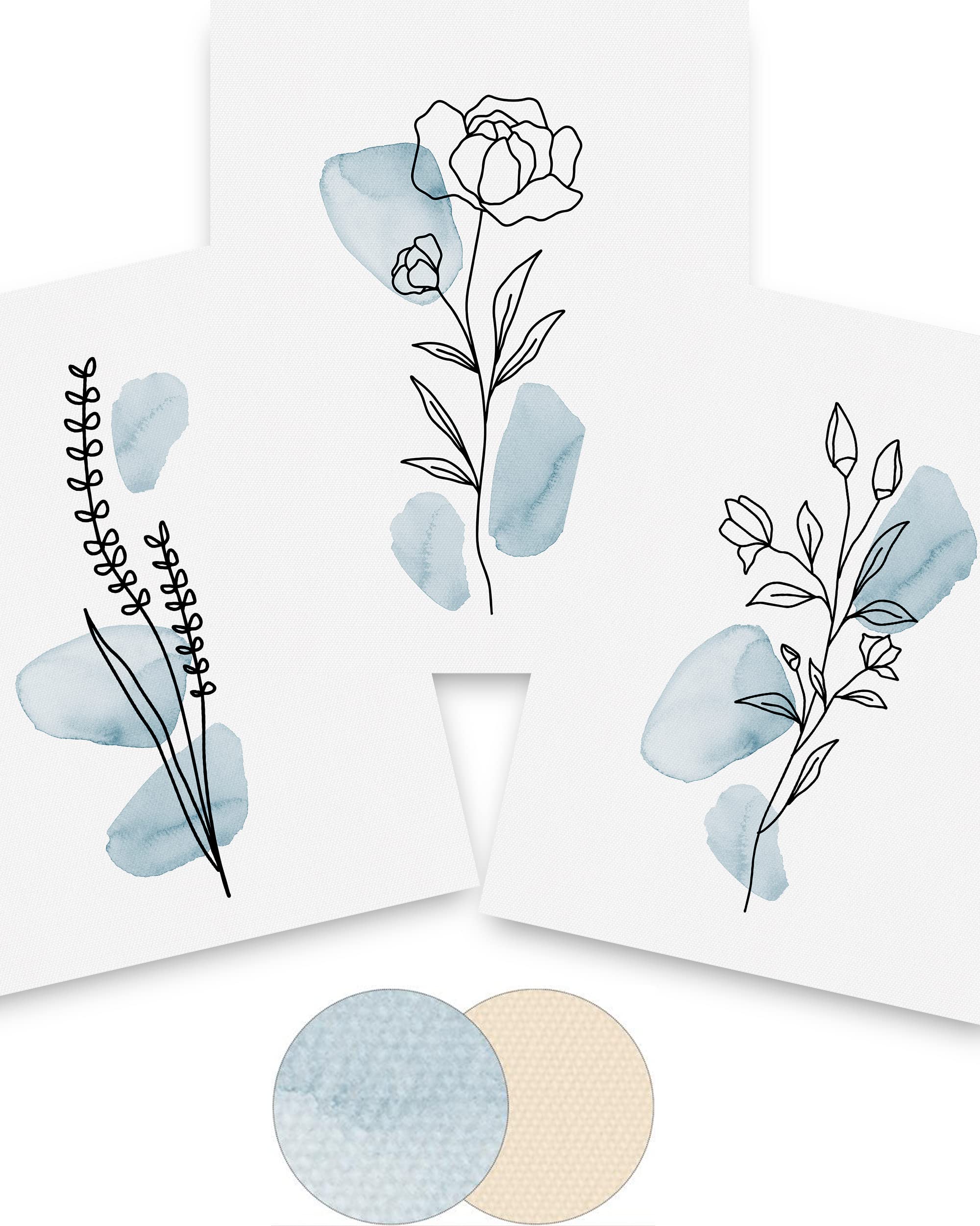 Boho Art Wall Decor - Set of 3 Botanical Prints, Blue Abstract Line Watercolor Floral Gallery Wall Art for Living Room & Bedroom - Perfect for Home Decor, Housewarming Gifts & Interior Design