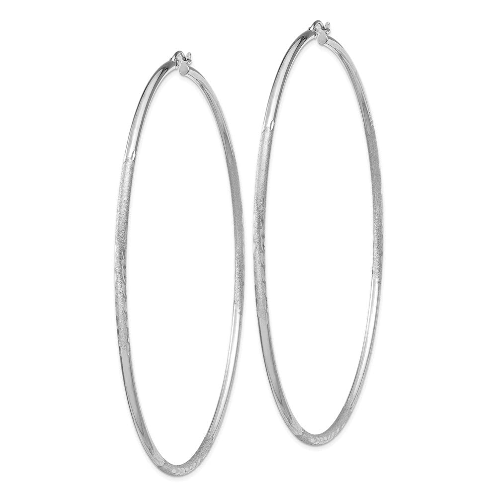 925 Sterling Silver Rhodium-Plated 2mm Polished & Satin Diamond-Cut Hoop Earrings for Women - Elegant Everyday Jewelry, Gift for Her, Wedding & Party Accessories