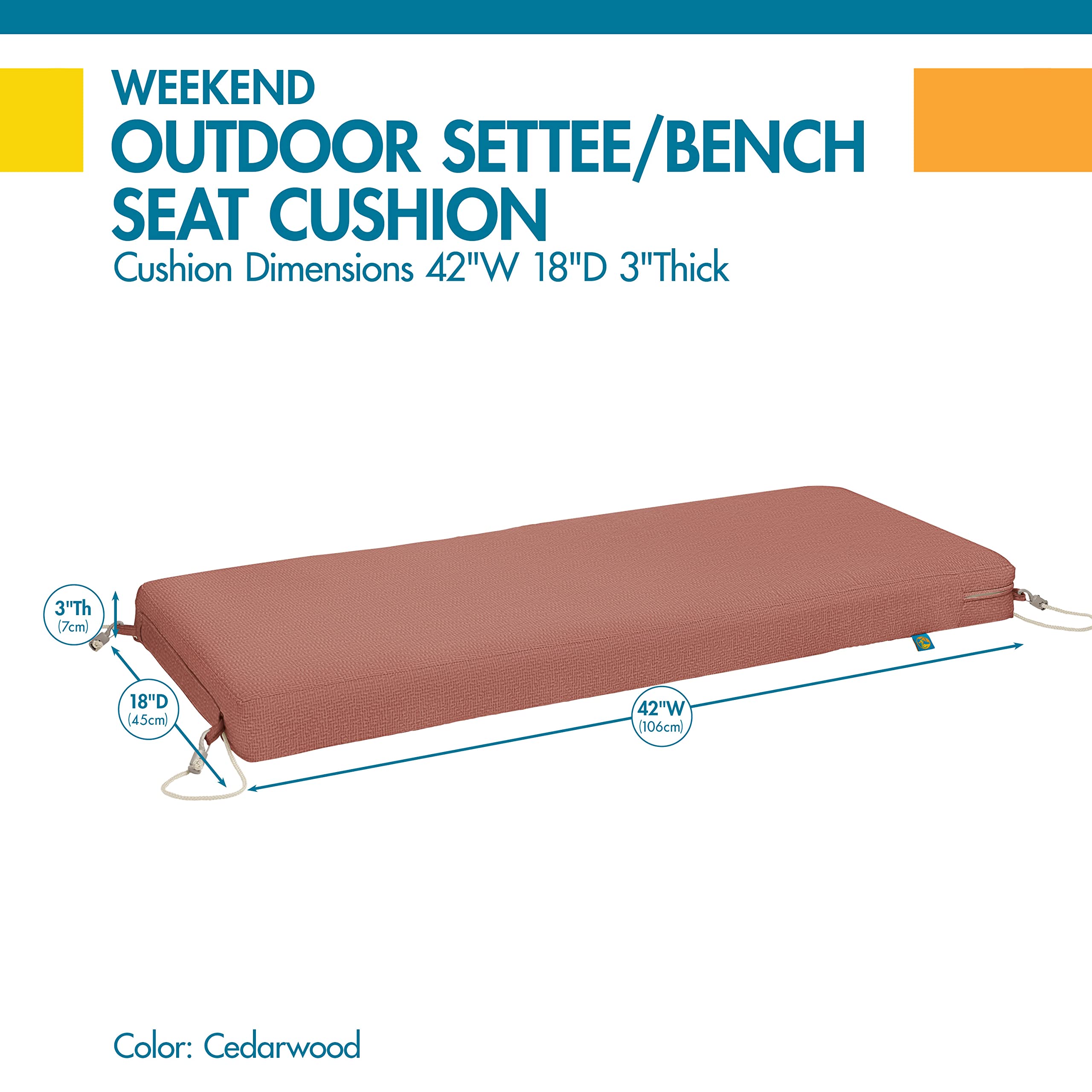 Waterproof Duck Covers Outdoor Bench Cushion 42x18x3 Inch - Cedarwood Patio Furniture Cushion for Garden, Deck, Poolside & Backyard Relaxation