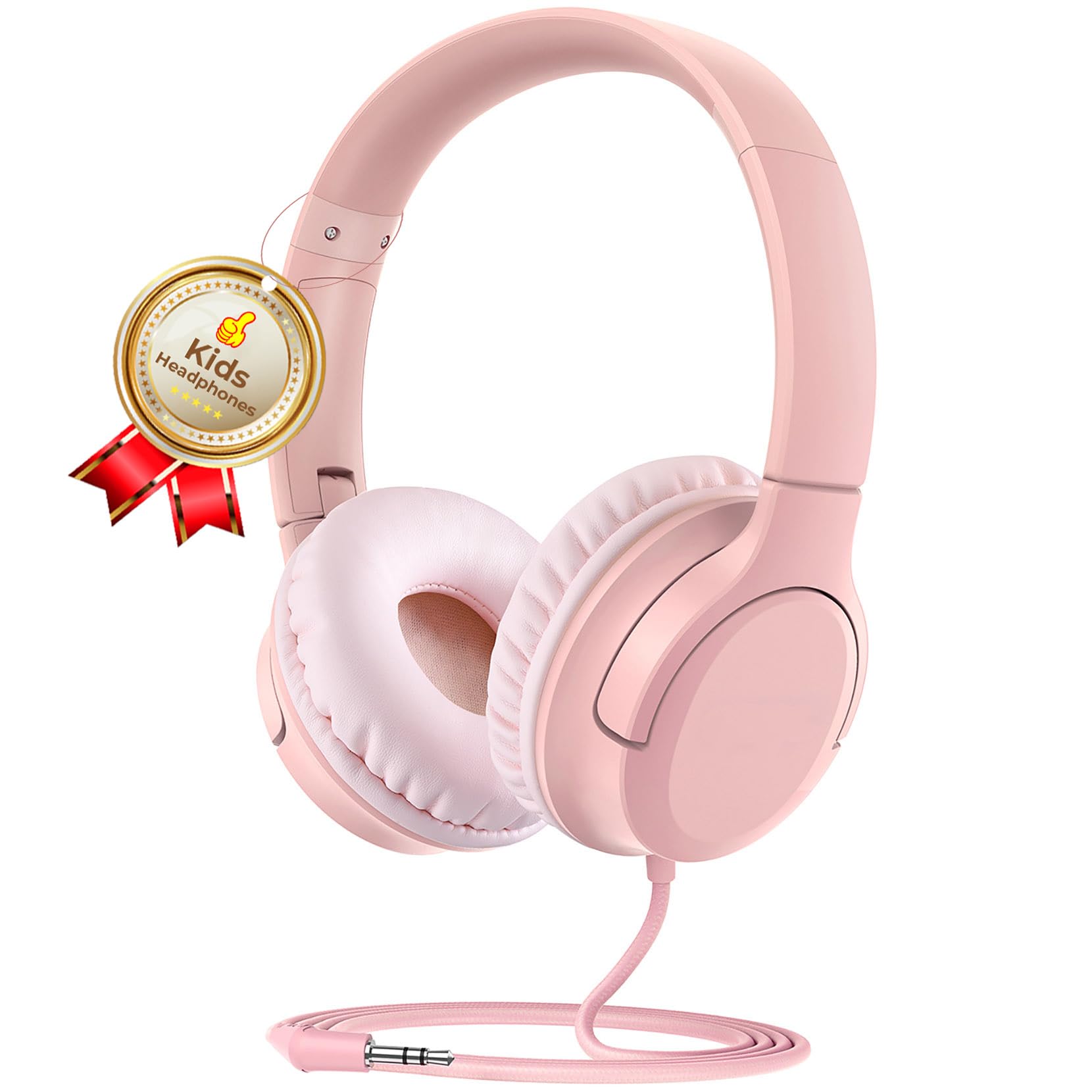 DyBaxa Kids Headphones - Foldable On-Ear Wired Headset with 94dB Volume Limiter | 3.5mm Jack Compatible with Smartphones & Tablets | Ideal for School, Online Classes & Travel | Pink (儿童耳机)