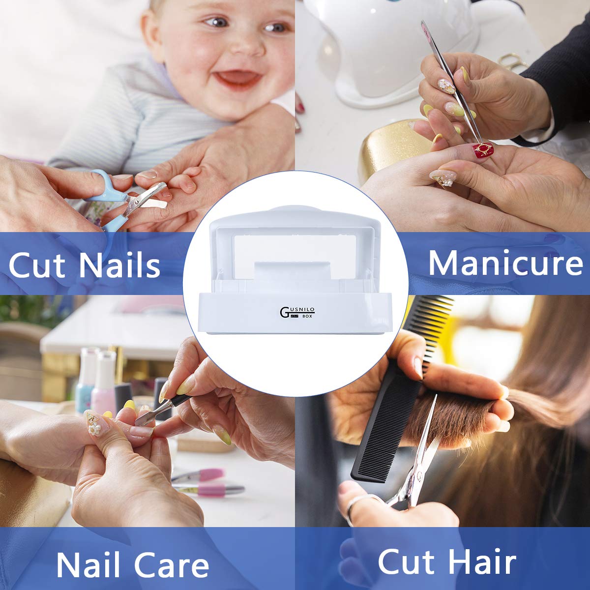 Gusnilo UV Sanitizing Tray for Nail Tools - Disinfectant Sterilizer Box with Clear Lid for Salon, Spa & Home Use - Plastic Sanitation Container for Nail Clippers, Scissors & Beauty Tools (White) - Perfect for Salon Hygiene & Personal Care Organization