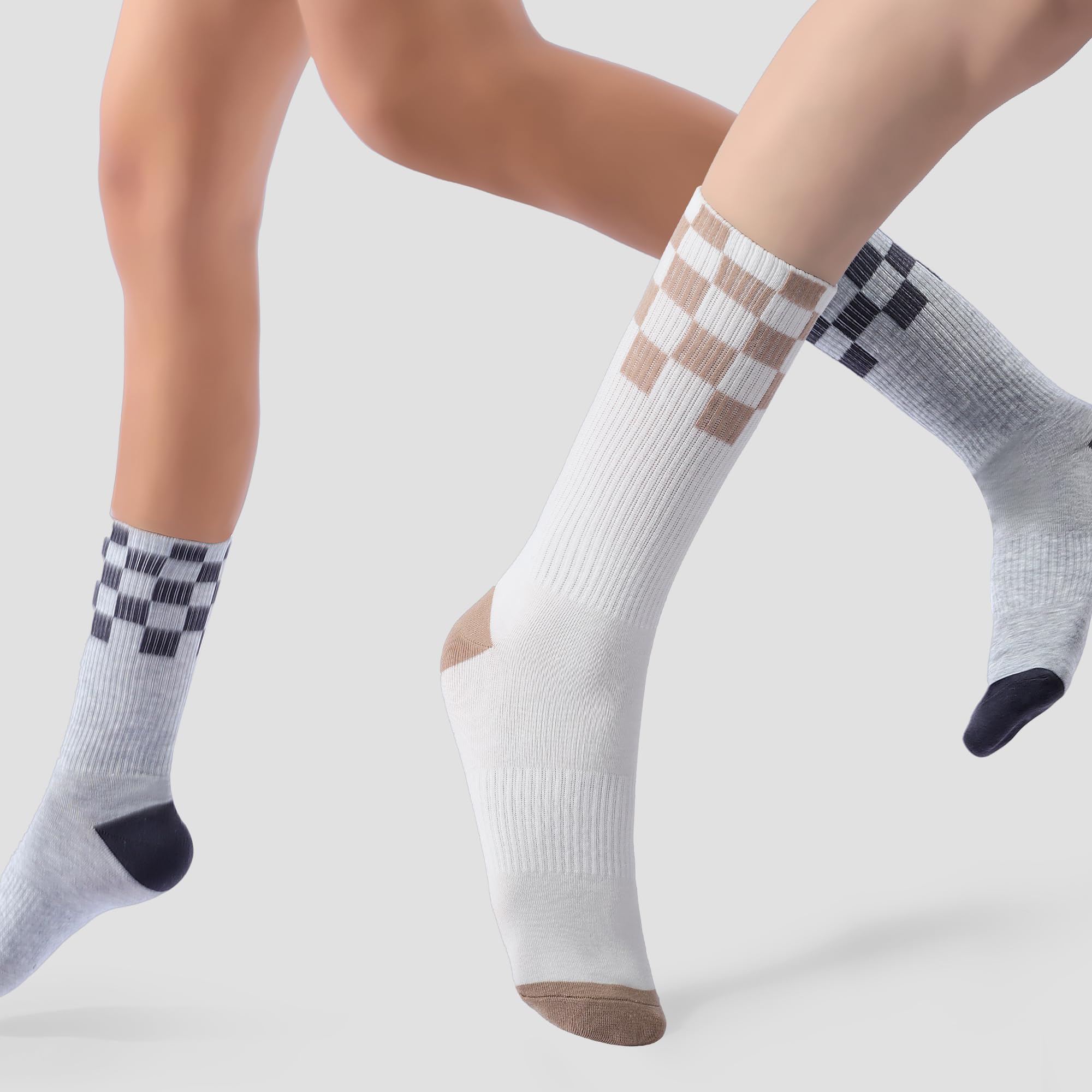 Honeysea 6 Pairs Unisex Crew Socks - Checkerboard Athletic Compression Socks for Women & Men, Breathable Running & Sports Calf Socks - Perfect for Workouts, Jogging, and Daily Comfort Wear