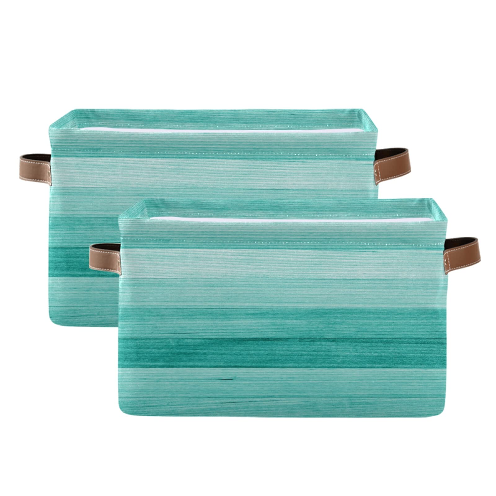 Teal Mint Green Wood Storage Baskets with Handles - Large Collapsible Storage Bins for Shelves, Closet, Bedroom & Living Room (2-Pack) | Perfect for Organizing Toys, Blankets & Home Decor