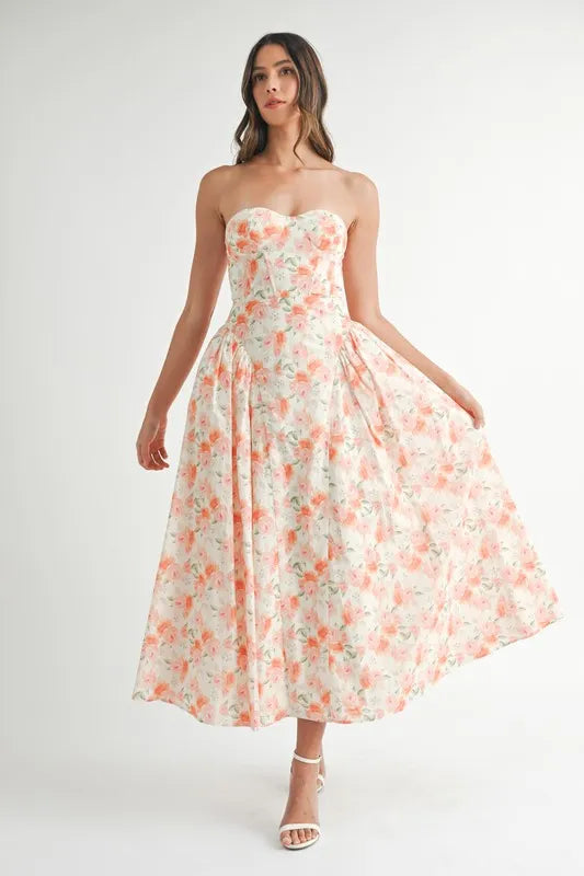 Floral Printed Midi Summer Dress for Women - Lightweight Flowy A-Line Sundress with Pockets, Beach Vacation & Casual Outfit