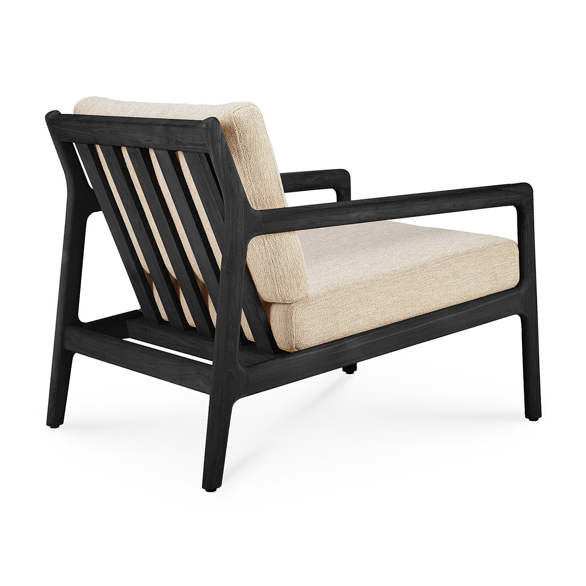 Teak Black & Natural Outdoor Fabric Lounge Chair - 76cm Patio Furniture for Garden, Poolside & Backyard Relaxation