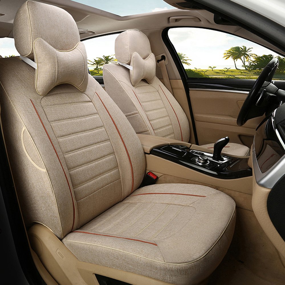 25-30PCS Premium Flax Material Custom Fit Car Seat Covers for Toyota Sienna LE XLE 2004-2018 - 7 & 8 Seats Complete Set, Beige - Durable Seat Protectors for Cars, SUVs & Minivans - Perfect for Family Road Trips, Daily Commute & Pet Protection