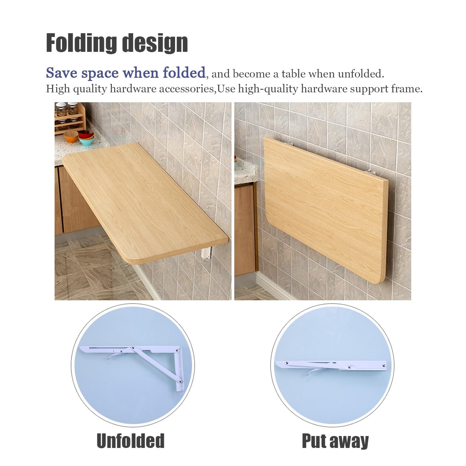 Wall Mounted Drop-Leaf Computer Desk - Heavy Duty Folding Shelf Bracket Table for Kitchen, Dining & Office - Off White 100x50cm (39x20in) - Space Saving Solution for Small Apartments & Home Offices