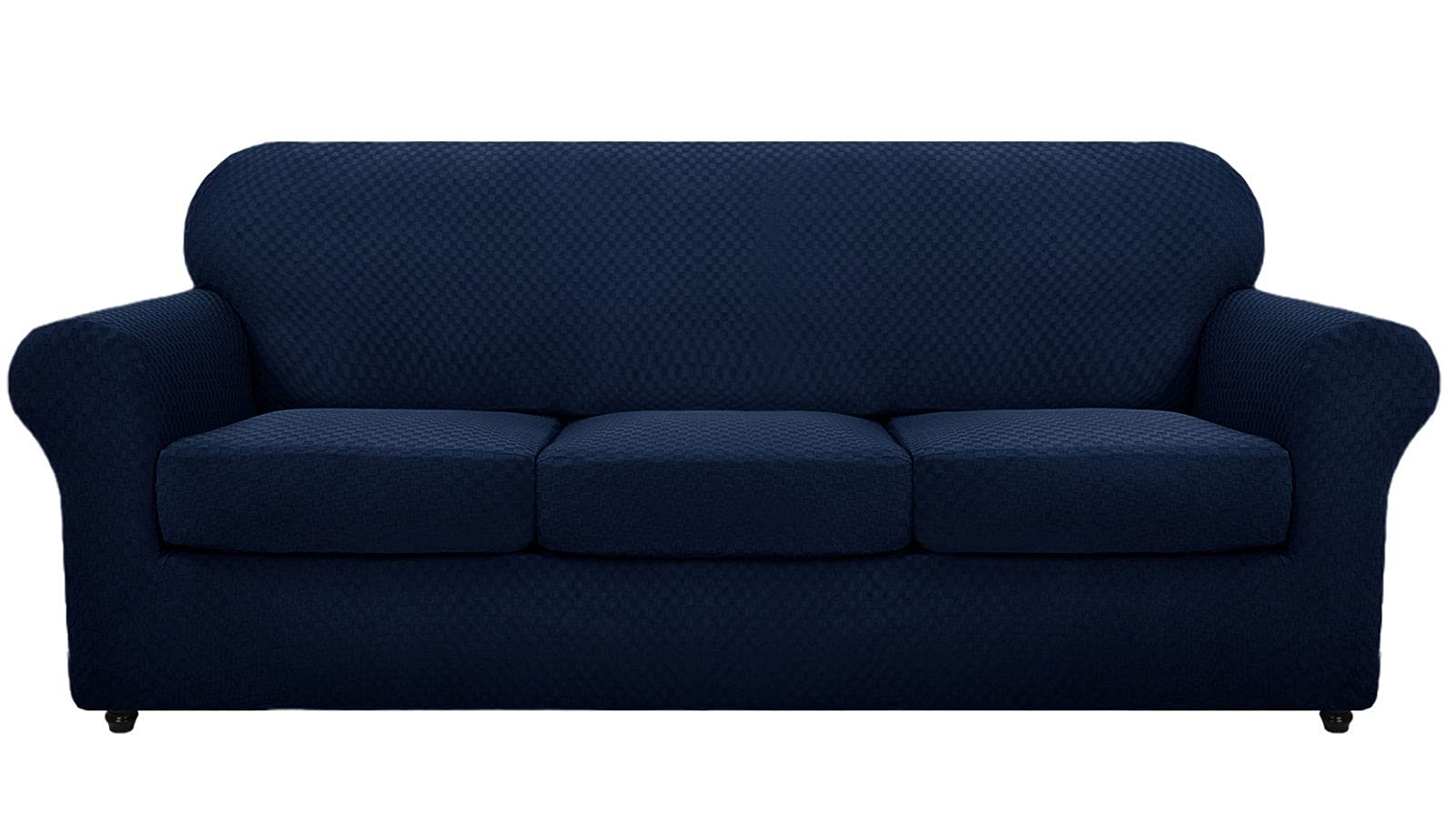 Premium Stretch Sofa Cover for 4-Seater Couches - Upgraded Thick Jacquard Fabric Pet-Friendly Furniture Protector - Navy Blue Slipcover for Living Room, Family Room & Pet Areas