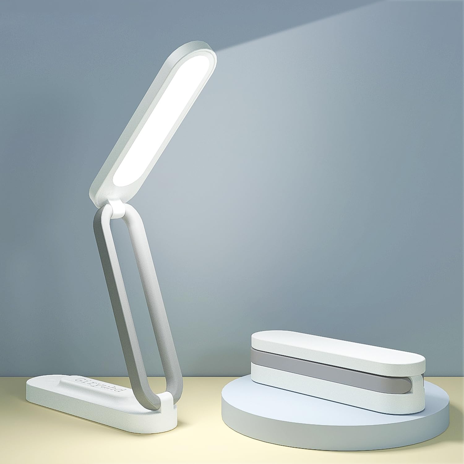 Rechargeable LED Desk Lamp with 3 Brightness Levels - Foldable & Portable Wireless Reading Light for Office, Home, Study - Battery Operated Small Desk Lamp with LED Light Strip (White) | Perfect for Night Reading, Remote Work & Dorm Use