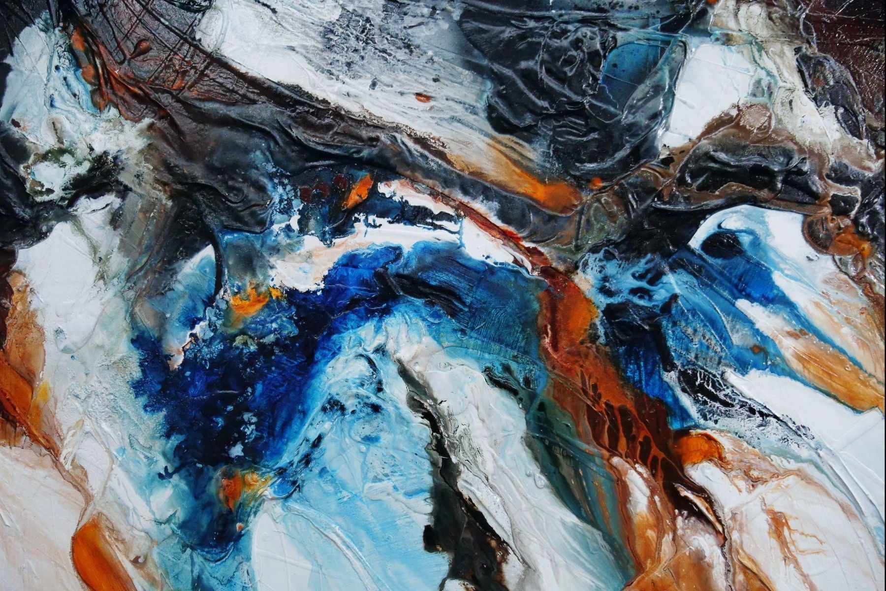 Obsidian Oxide 240cm x 100cm Blue Black Textured Abstract Wall Art Painting - Modern Home Decor for Living Room, Bedroom & Office