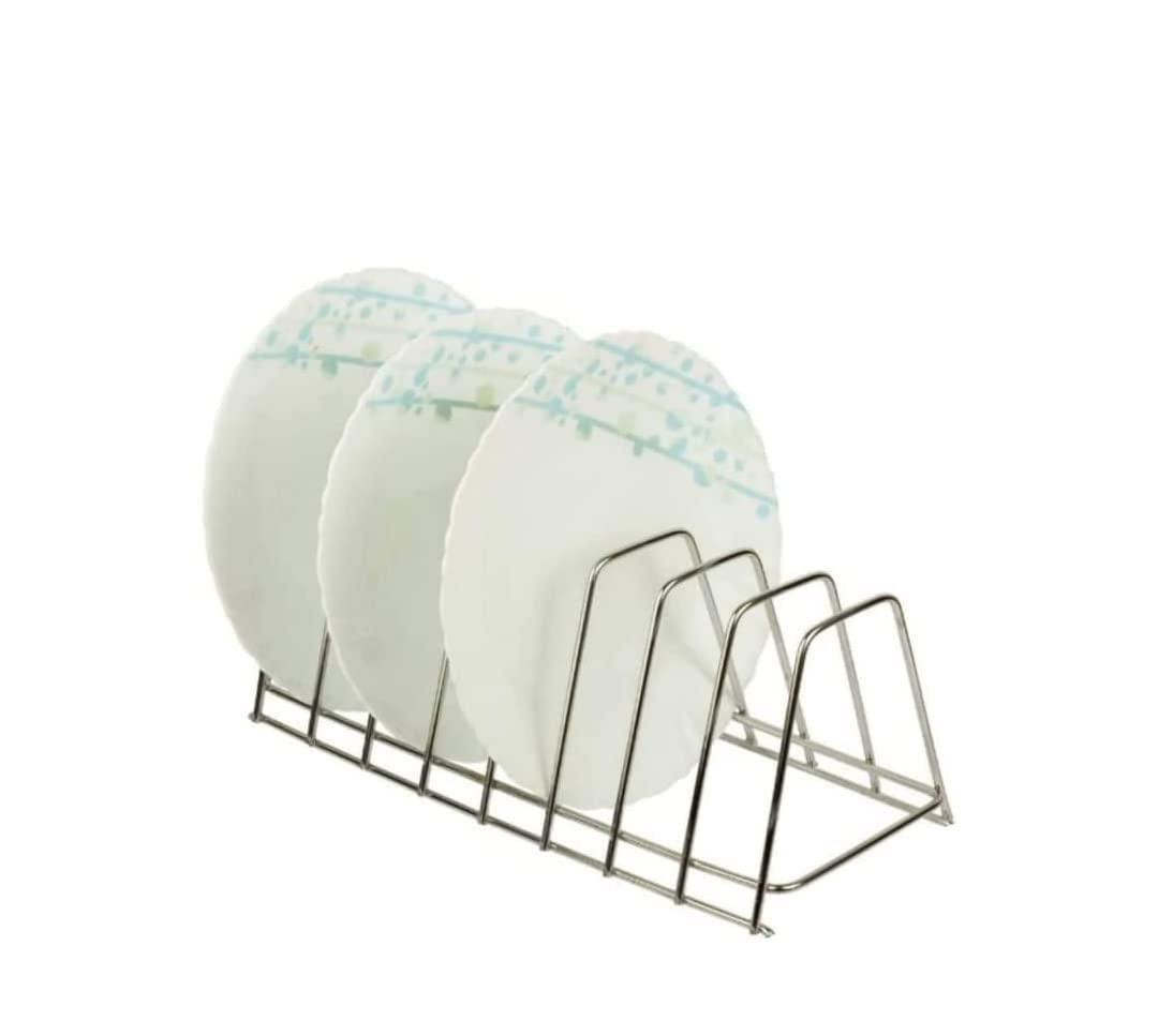 Stainless Steel Plate Rack with 6 Sections - Rust-Resistant Dish Drying Rack, Lid Holder & Utensil Organizer for Kitchen Cabinet - Perfect for Drying Dishes, Storing Lids & Organizing Kitchen Tools (Pack of 1)