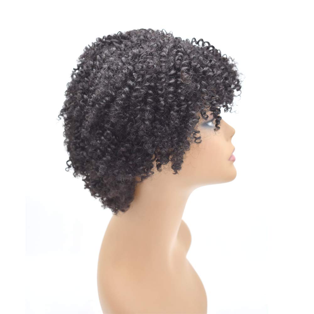 Afro Human Hair Wig with Bangs - Curly Black Wig for Black Women | 150% Density Glueless Full Wig | No Lace Front | Natural Kinky Curly Texture (#1B Off Black) - Perfect for Daily Wear, Cosplay & Special Occasions