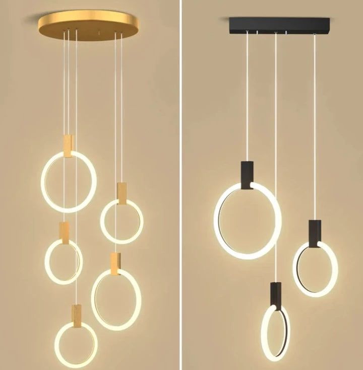 Stylish Black Aluminum Pendant Light with Long Hanging Rings - Modern Ceiling Lamp for Dining Room, Kitchen Island, or Living Room Decor