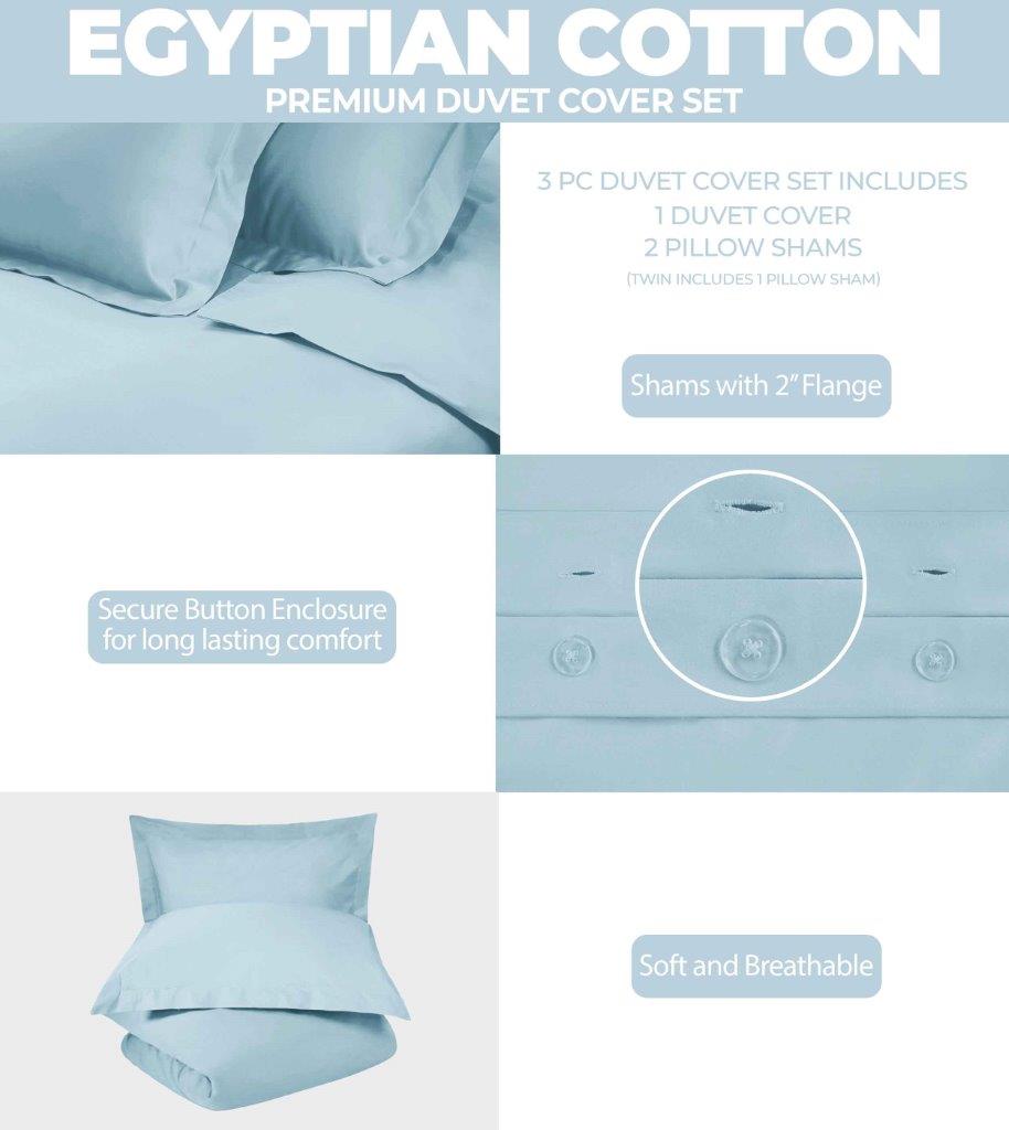 Premium Egyptian Cotton 400 Thread Count Duvet Cover Set - Ultra Soft & Breathable Bedding for Luxury Hotels & Master Bedrooms
