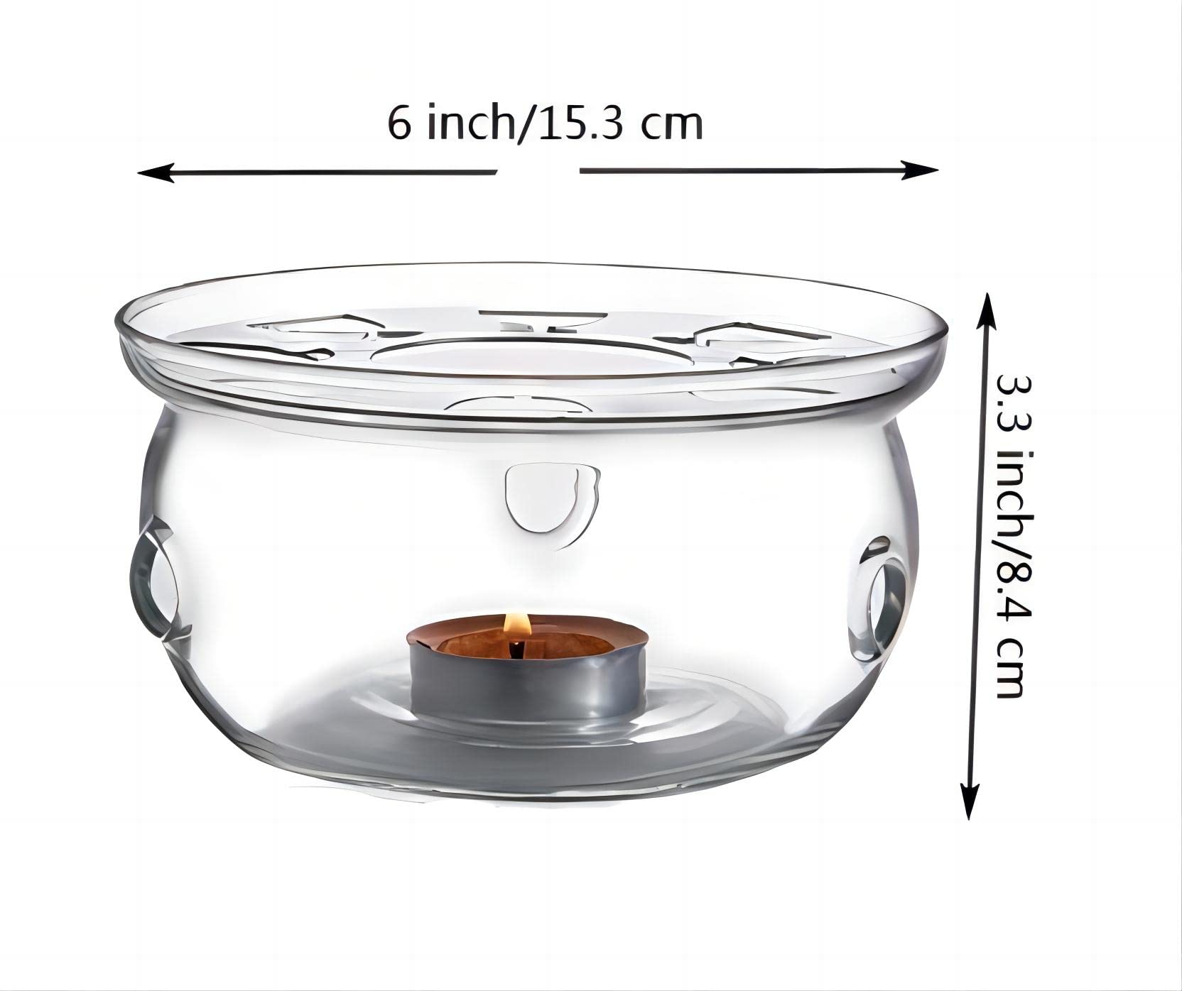 Premium Borosilicate Glass Teapot Warmer - 6 Inch High Heat Resistant Tea Light Candle Holder for Loose Leaf & Herbal Teas (Candles Not Included) - Perfect for Home, Office & Tea Ceremonies