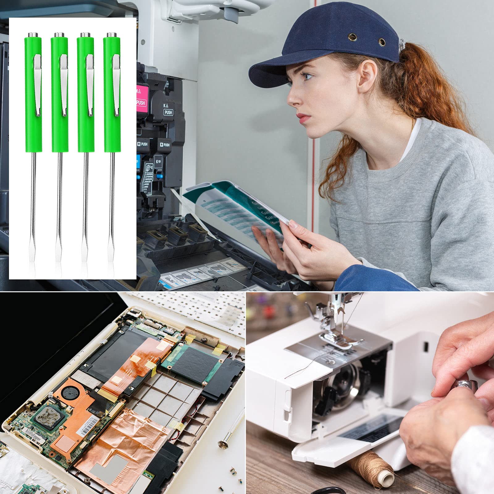 Honoson 10-Piece Magnetic Pocket Screwdriver Set - Mini Slotted Screwdrivers with Pocket Clips for Mechanical & Electrical Repairs (Green) - Perfect for DIY, Home Improvement, and Professional Tool Kits
