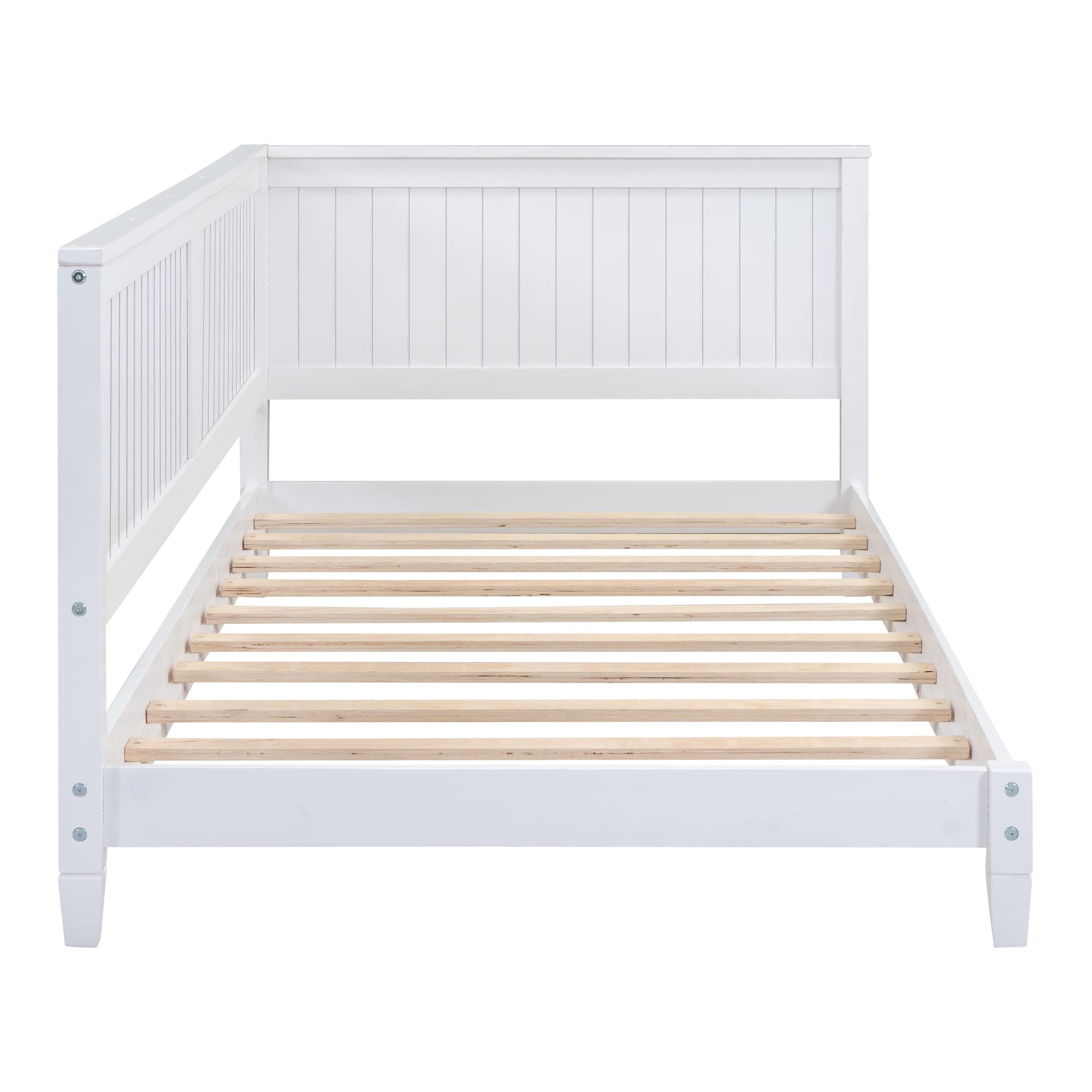 Twin Daybed Frame with Backrest - White Wood Sofa Bed for Kids & Teens - Living Room & Bedroom Use