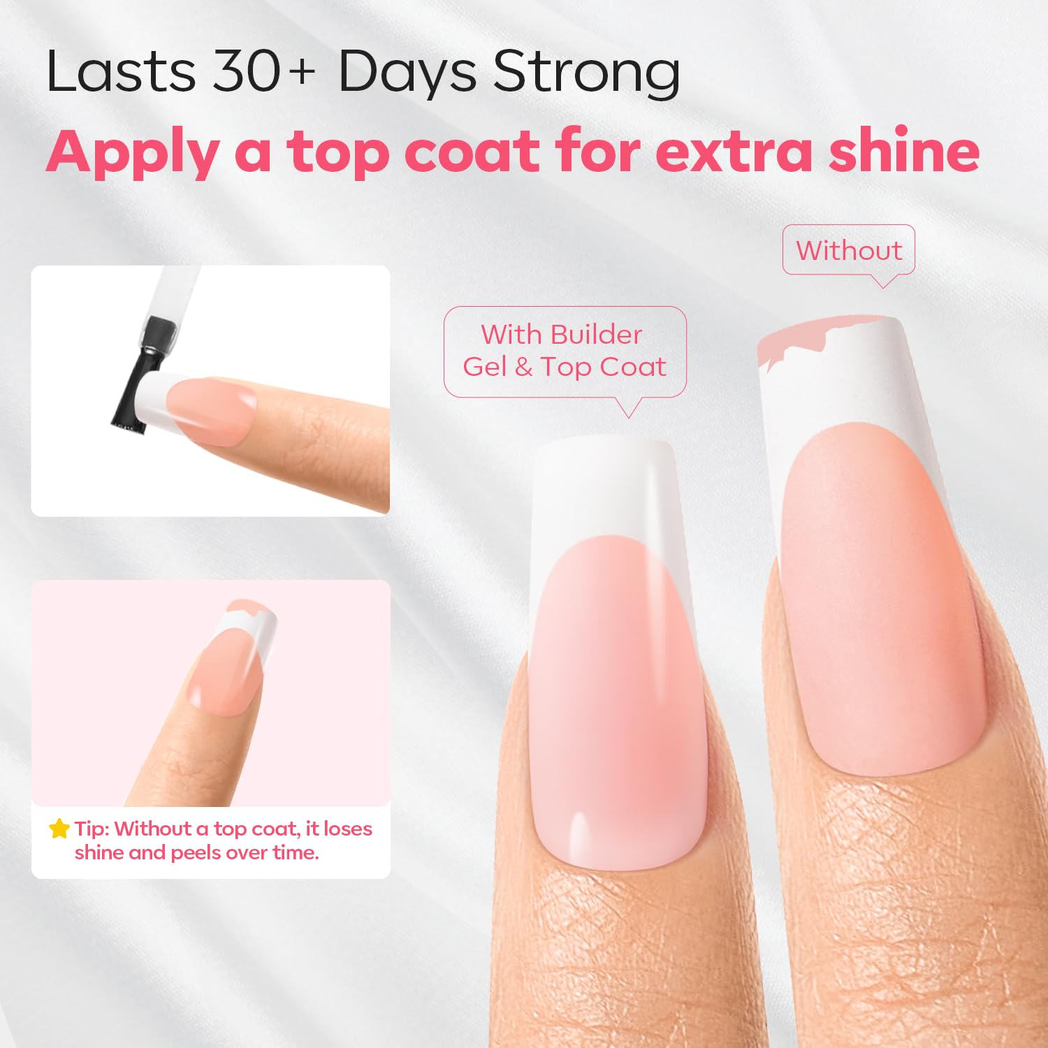 Modelones 160 PCS Short Brown Square French Tip Press On Nails Kit with LED Light, Top Coat & Nail Glue - DIY Nail Art for Home, Parties & Special Occasions