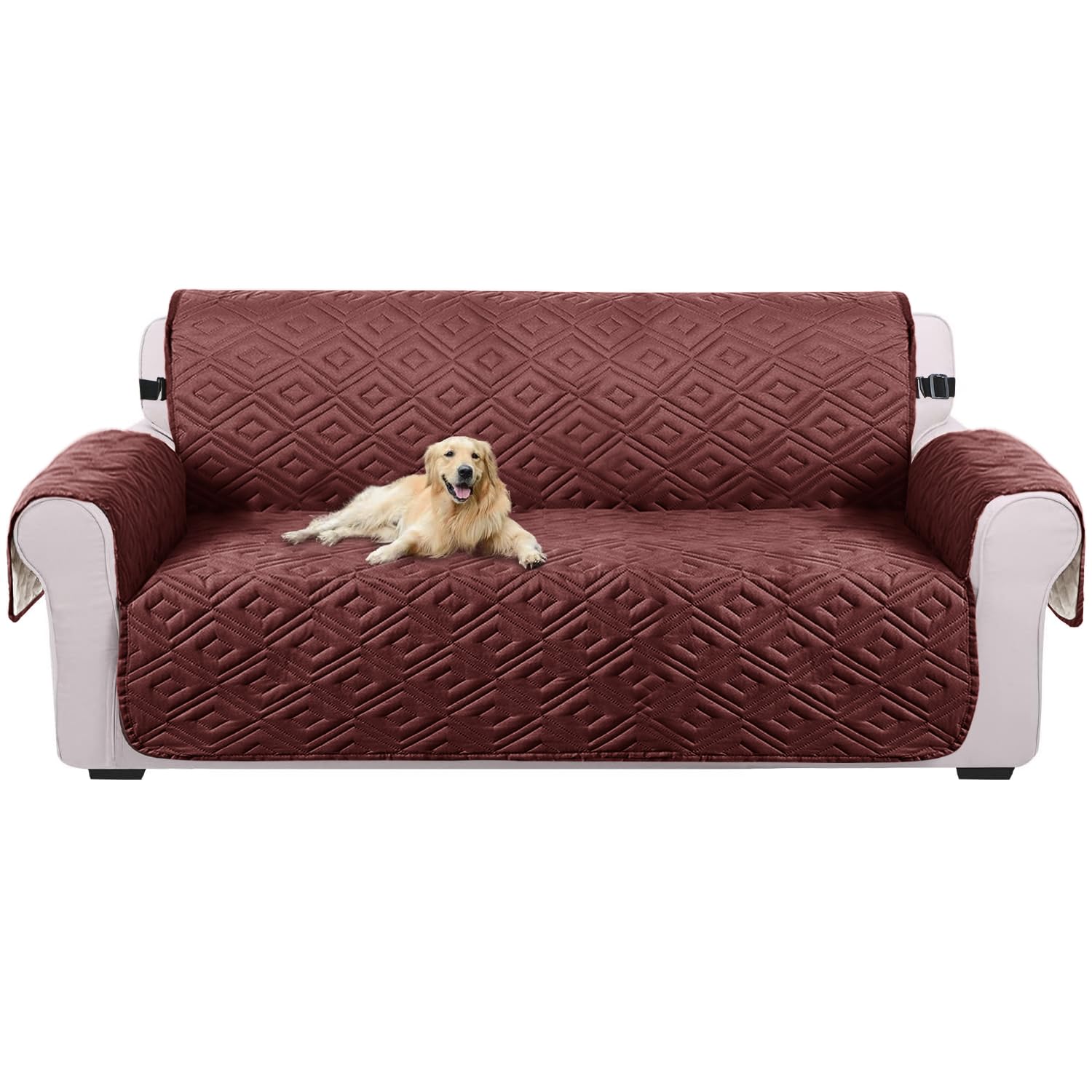 Imperial Rooms 3-Seater Quilted Sofa Cover - Reversible Stretchable Slipcover with Elastic Straps, Water Resistant & Pet-Proof Sofa Protector in Brown-Beige | Perfect for Living Room, Family Room & Pet-Friendly Homes