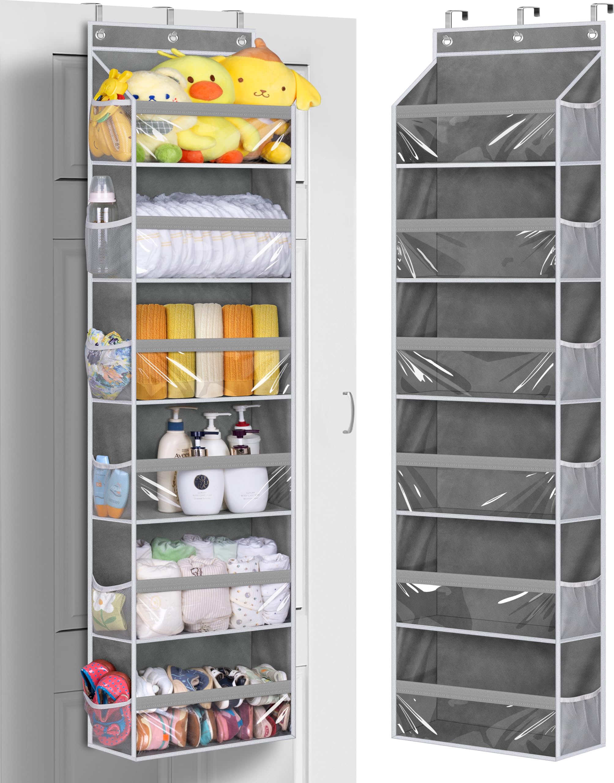 MISSLO Over The Door Organizer - 6 Large Pockets & 12 Side Pockets Hanging Storage for Closet, Bathroom, Pantry | Heavy Duty Baby Organizer for Nursery, Clothes, Toys & Diapers | Space Saving Solution for Bedroom & Home Organization