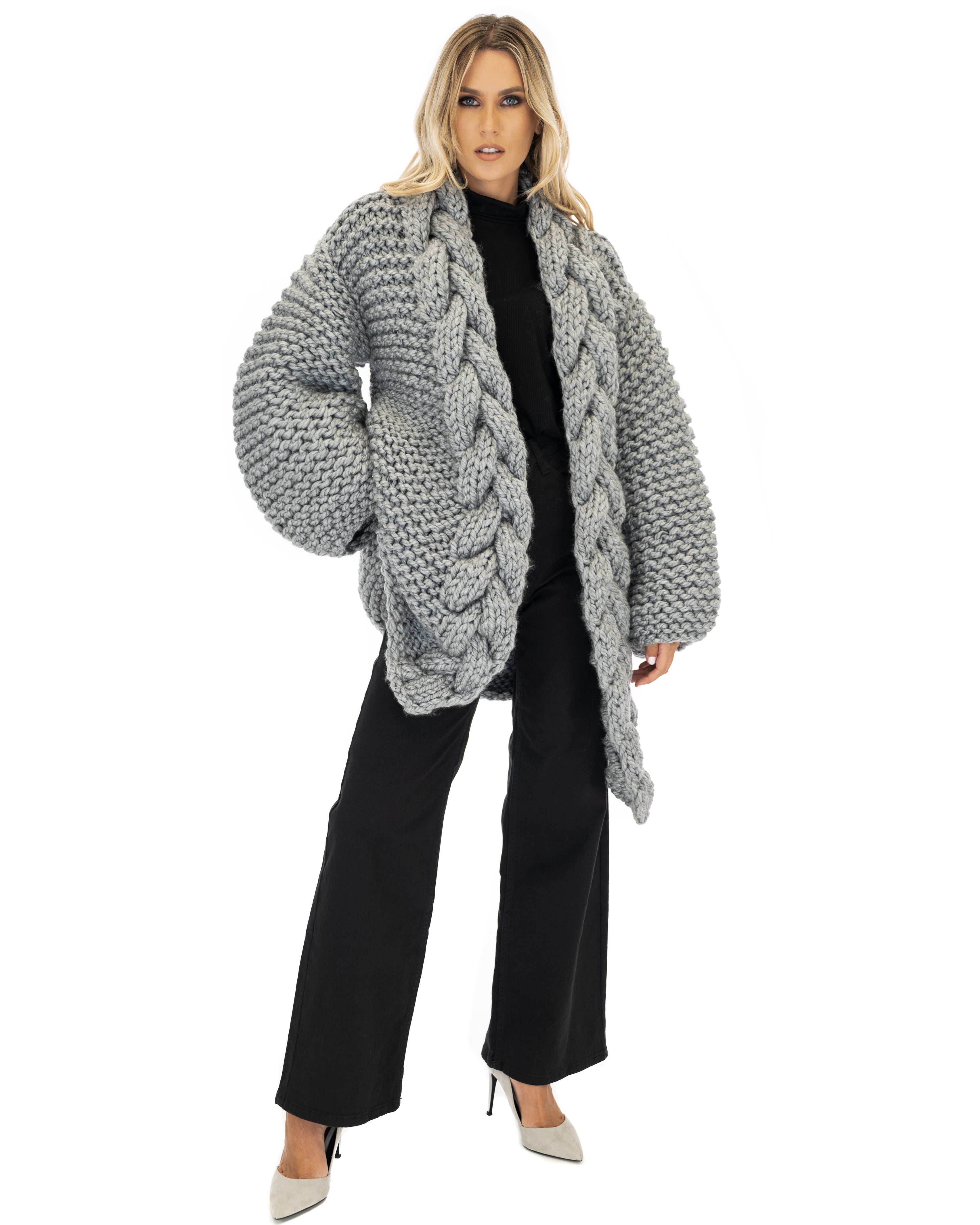 Women's Cable Knit Coat - Soft Wool Winter Jacket for Ladies - Perfect for Cold Weather, Office Wear & Casual Outfits