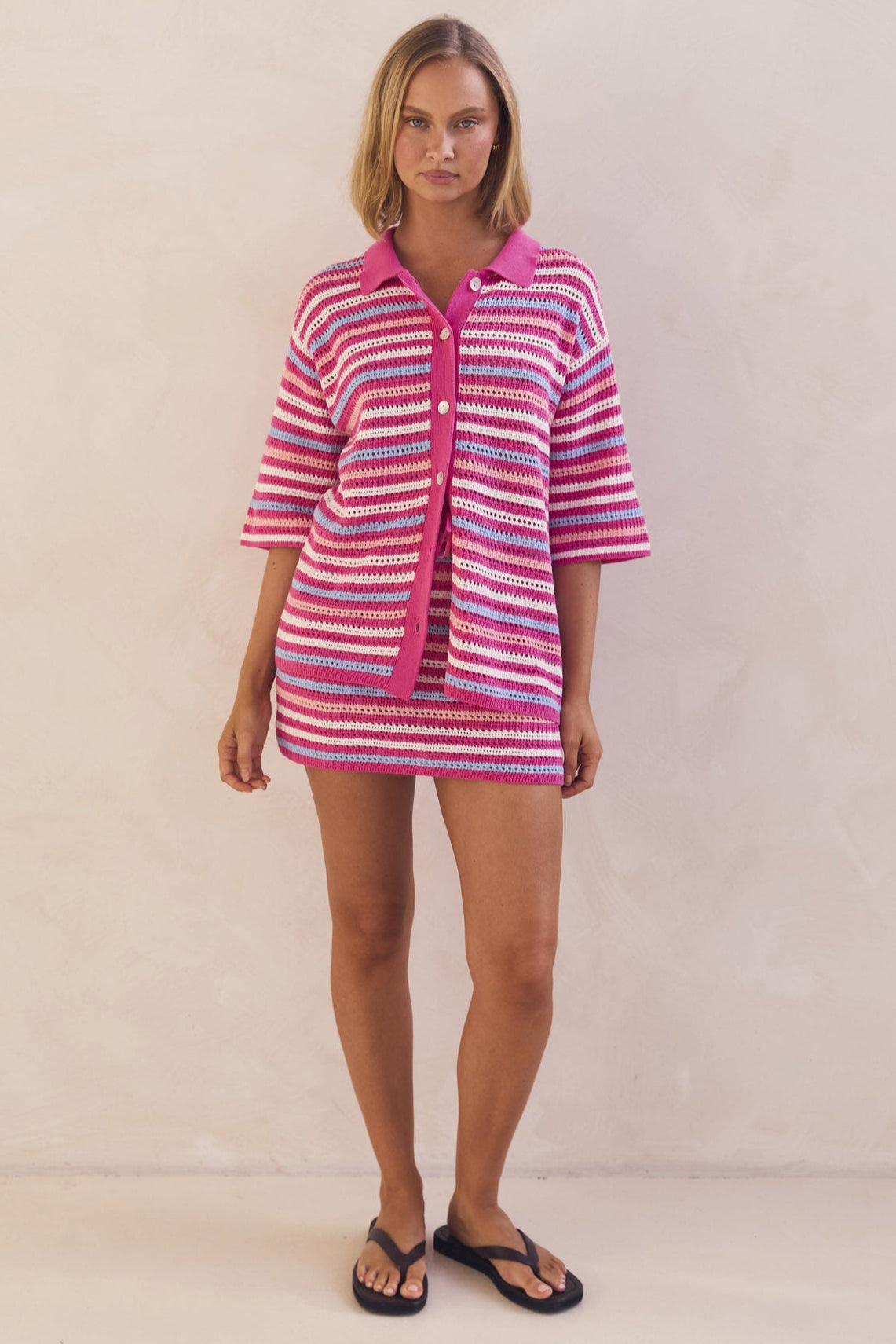 Penelope Knit Shirt for Women - Soft Pink Cotton Blend Top | Casual Wear, Office Outfits & Date Night Looks