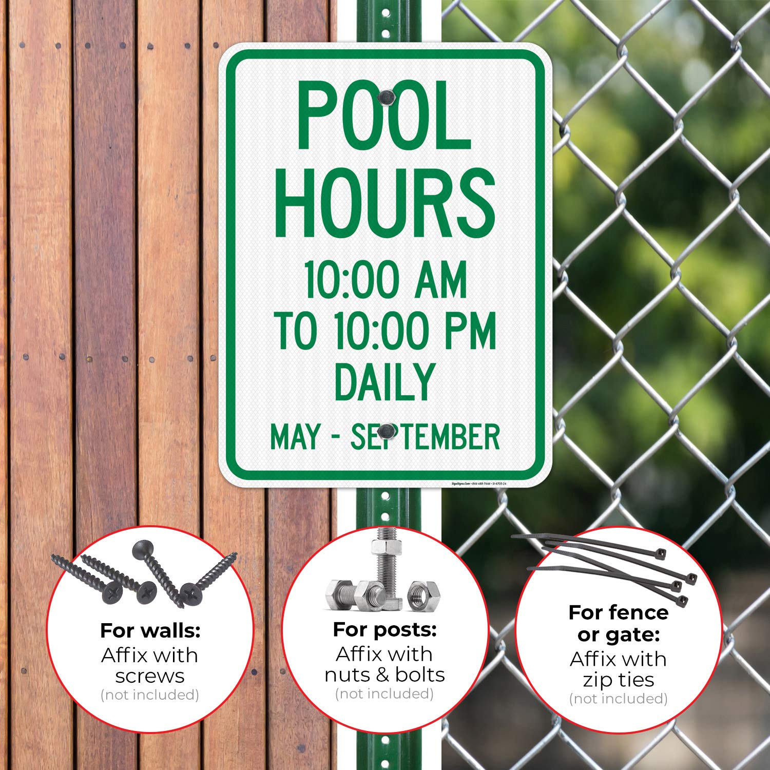 3M EGP Reflective Aluminum Pool Hours Sign - 18x24 Inches, Fade Resistant, Indoor/Outdoor Use - Made in USA | Perfect for Community Pools, Water Parks & Backyard Safety