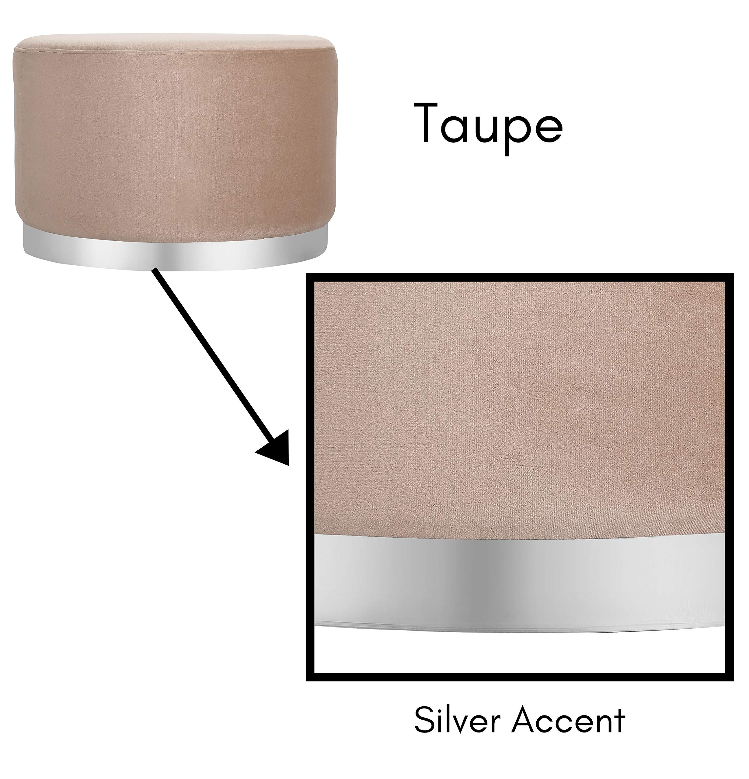 BIRDROCK HOME Large Round Velvet Ottoman Pouf with Silver Trim - Soft Padded Foot Rest Stool for Living Room, Bedroom & Office - Grey Velvet Decor - Perfect as Coffee Table Ottoman, Shoe Storage Seat, Vanity Stool or Desk Footrest