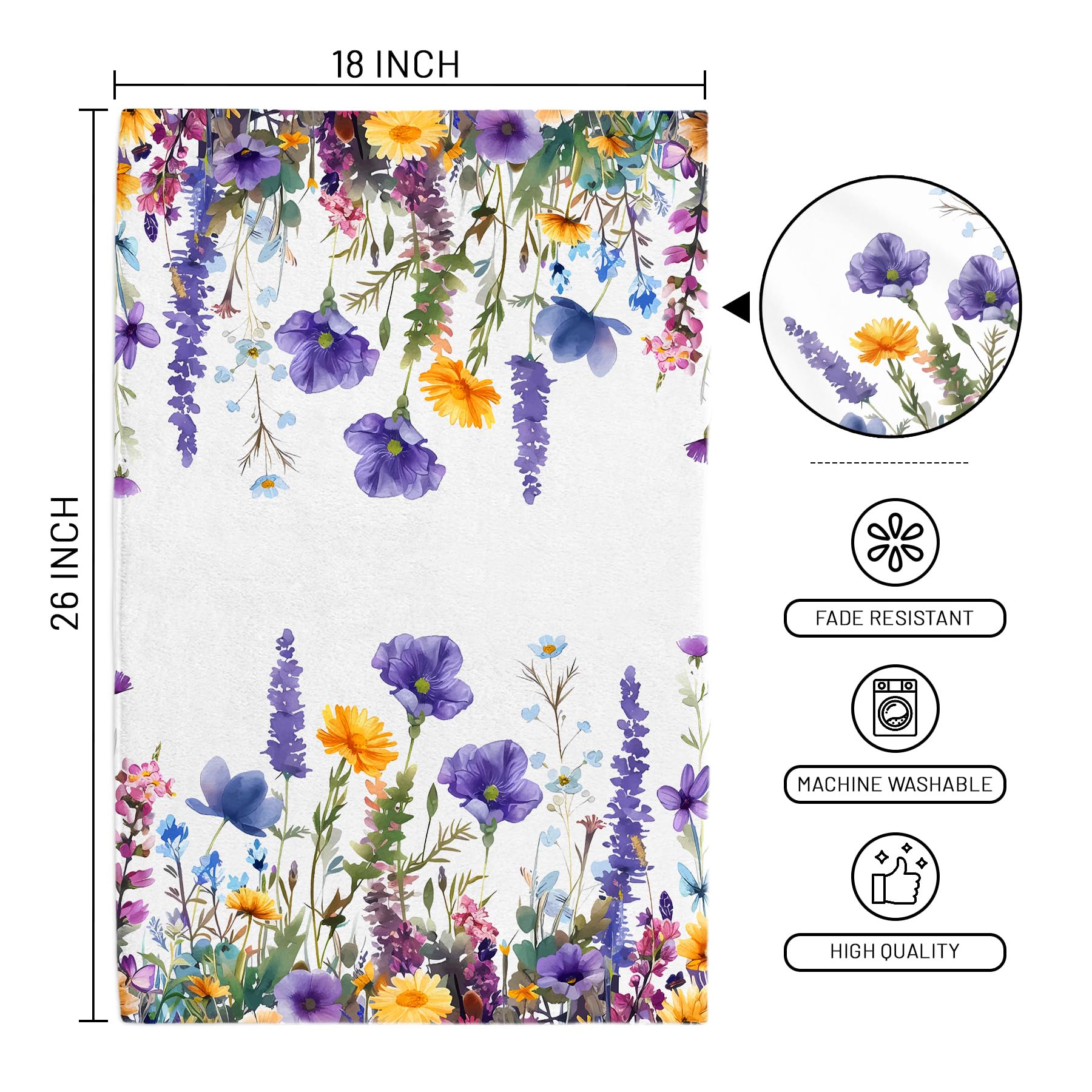 Floral Kitchen Towels Set of 2 - Absorbent & Quick Dry Microfiber Dish Towels (18