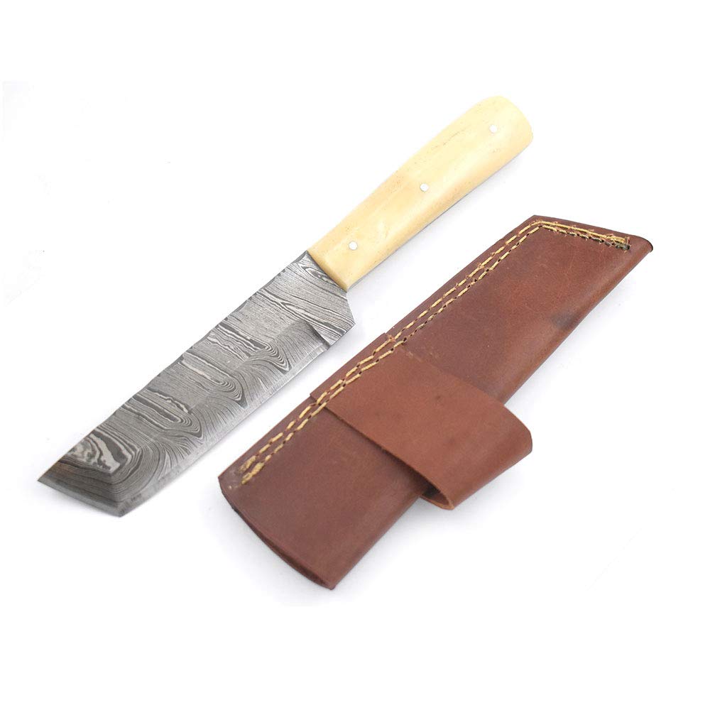 Wild Turkey Damascus Steel Fixed Blade Hunting Knife - Handcrafted with Leather Sheath (1833B) - Perfect for Outdoor Adventures, Camping & Survival Gear