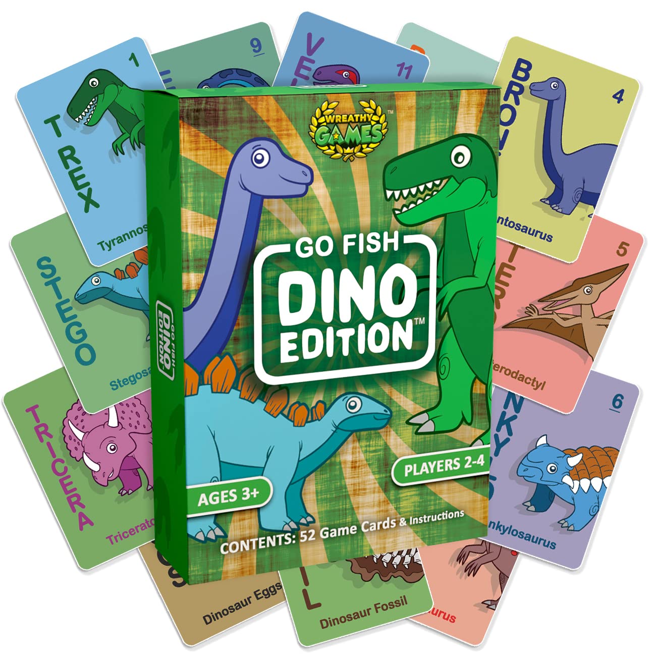 Wreathy Games® - Go Fish Dino Edition® Card Game Deck for Kids Ages 3+ - Fun Educational Dinosaur Themed Matching Game for Family Game Night & Travel Entertainment