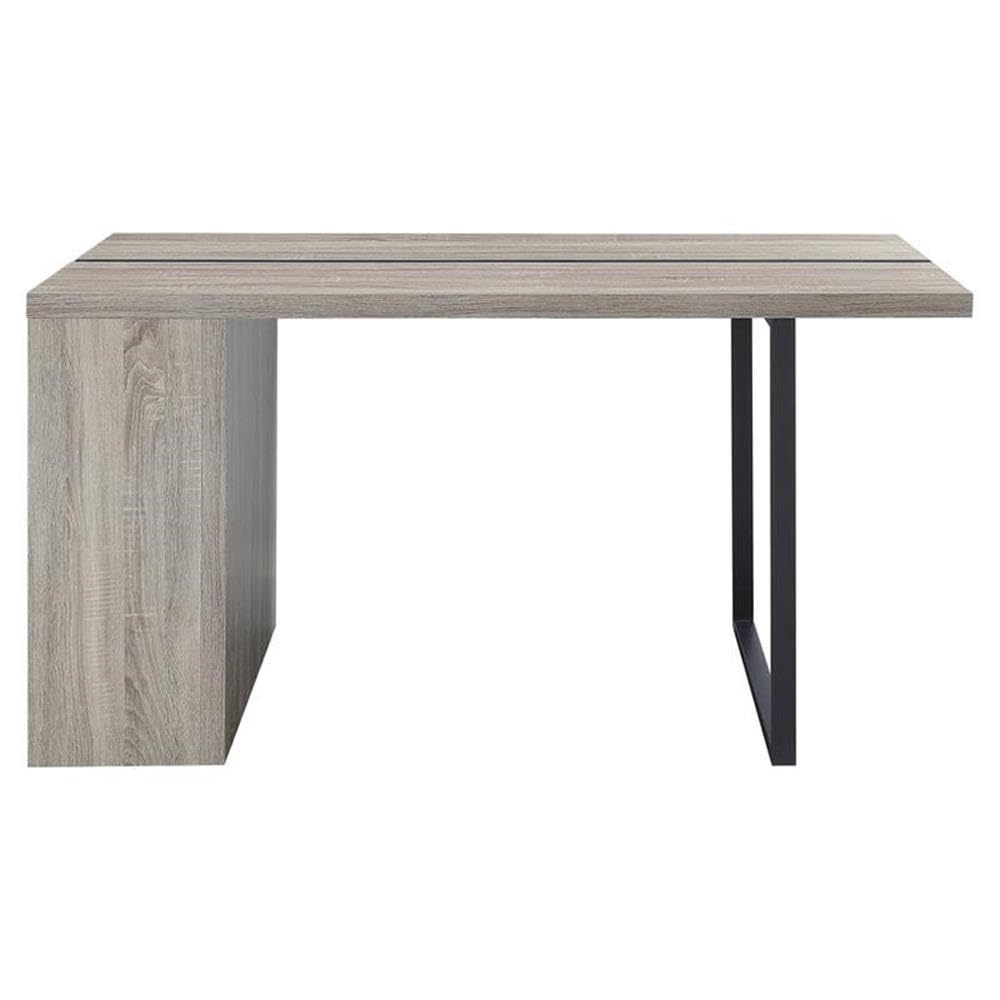 Acme Patwin Wooden Dining Table with Storage Base in Gray Oak and Black - Modern Kitchen & Dining Room Furniture for Small Spaces
