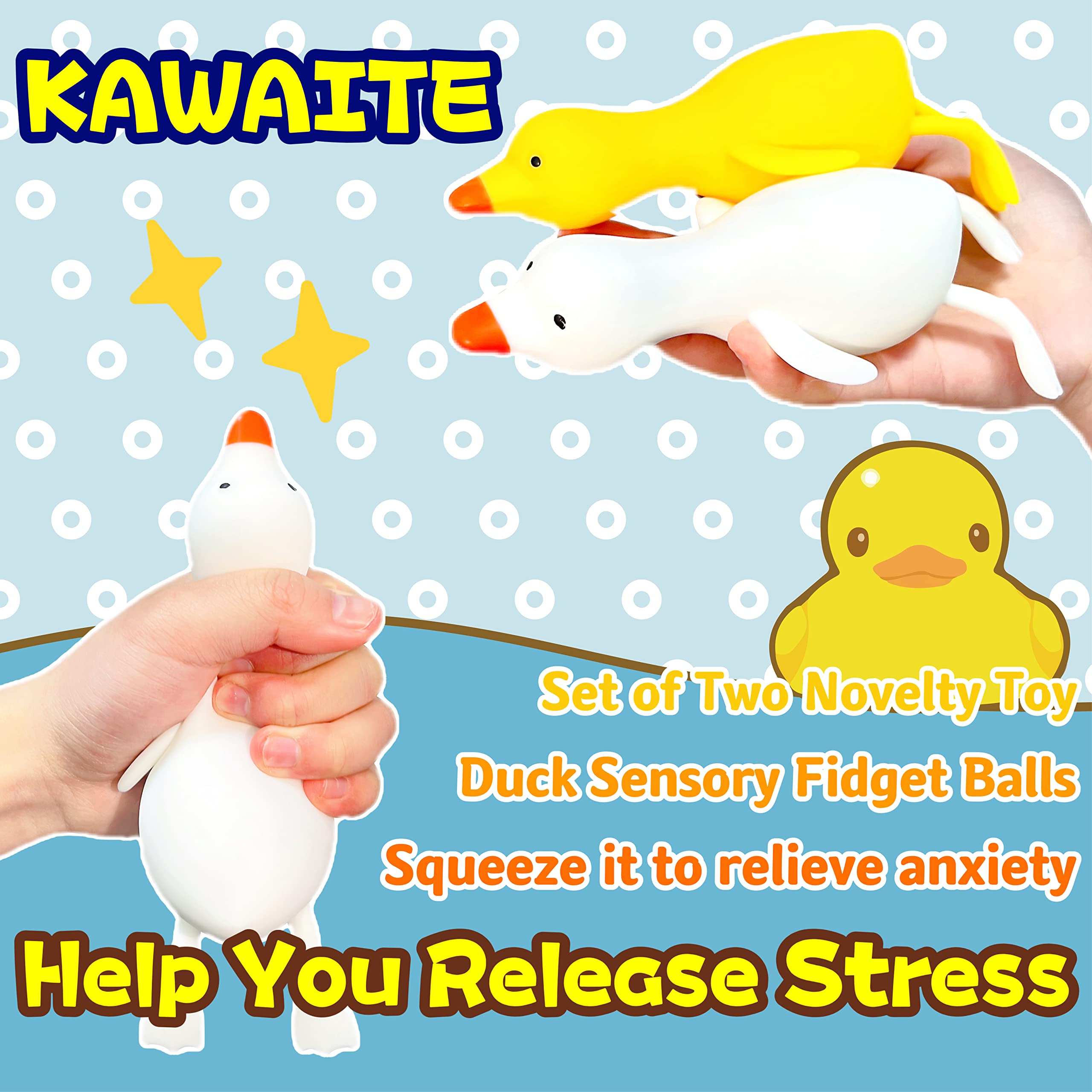 Stress Relief Squishy Fidget Toys - Set of 2 Duck-Shaped Squeeze Balls for Kids & Adults | Anxiety Relief Animal Dough Balls for Boys & Girls | Soft Squishy Stress Balls for Office, Classroom & Home Use