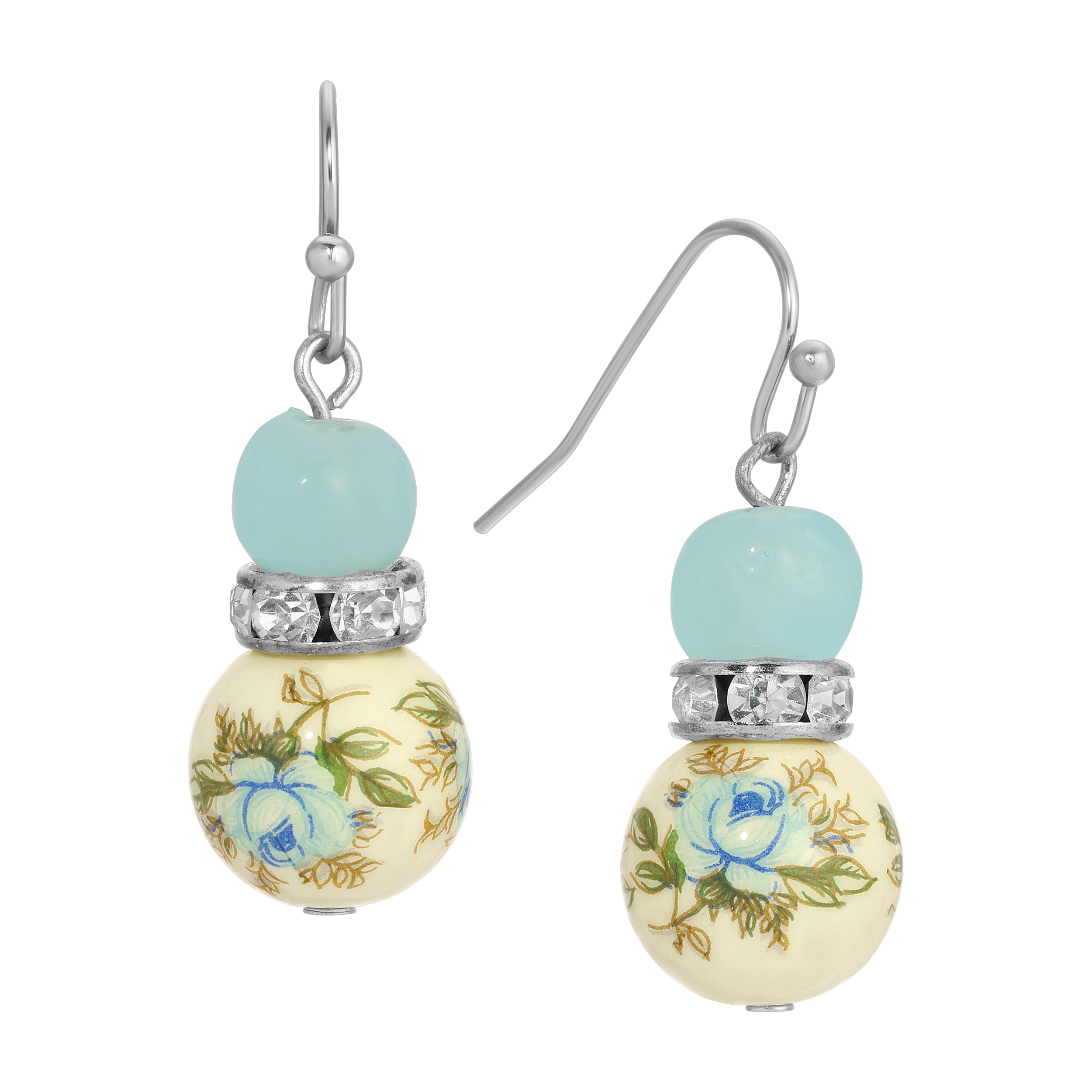1928 Blue Desert Rose & Bead Crystal Drop Earrings for Women - Bohemian Dangle Jewelry for Party, Wedding & Special Occasions