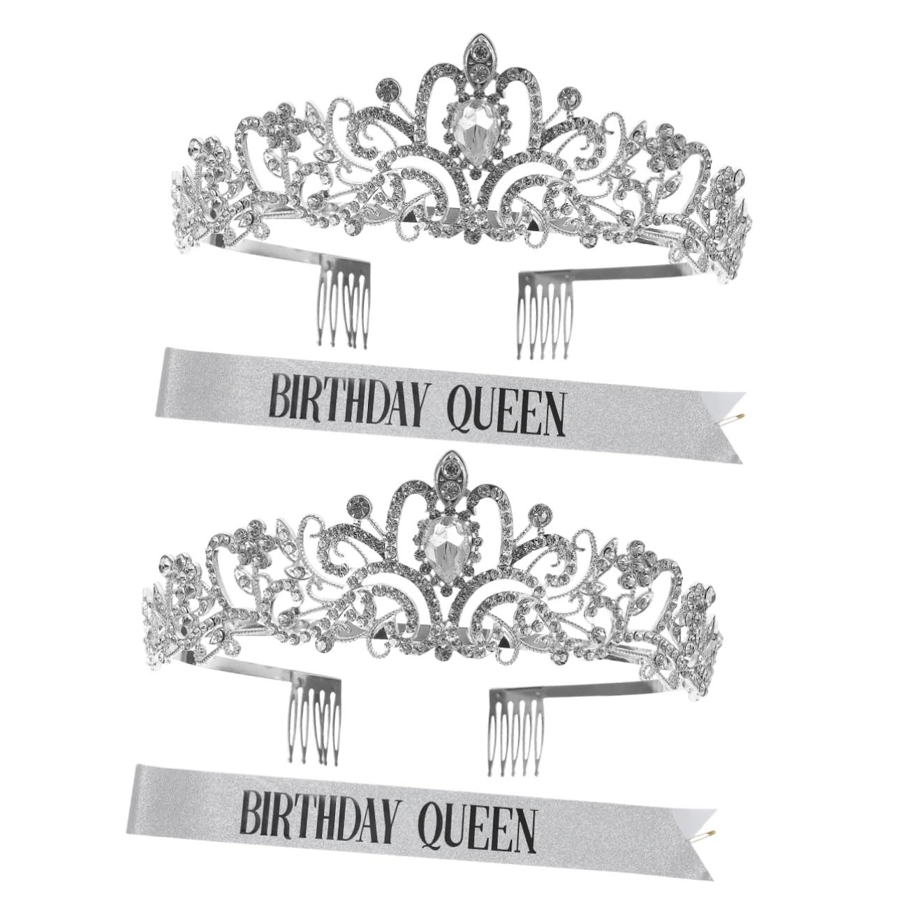 POPETPOP 2-Piece Crown Strap Set - Elegant Tiaras & Sashes for Women, Princess Birthday Crown, Bridal Headpiece, Wedding Accessory, Alloy Headband (Perfect for Birthdays, Weddings & Cosplay)