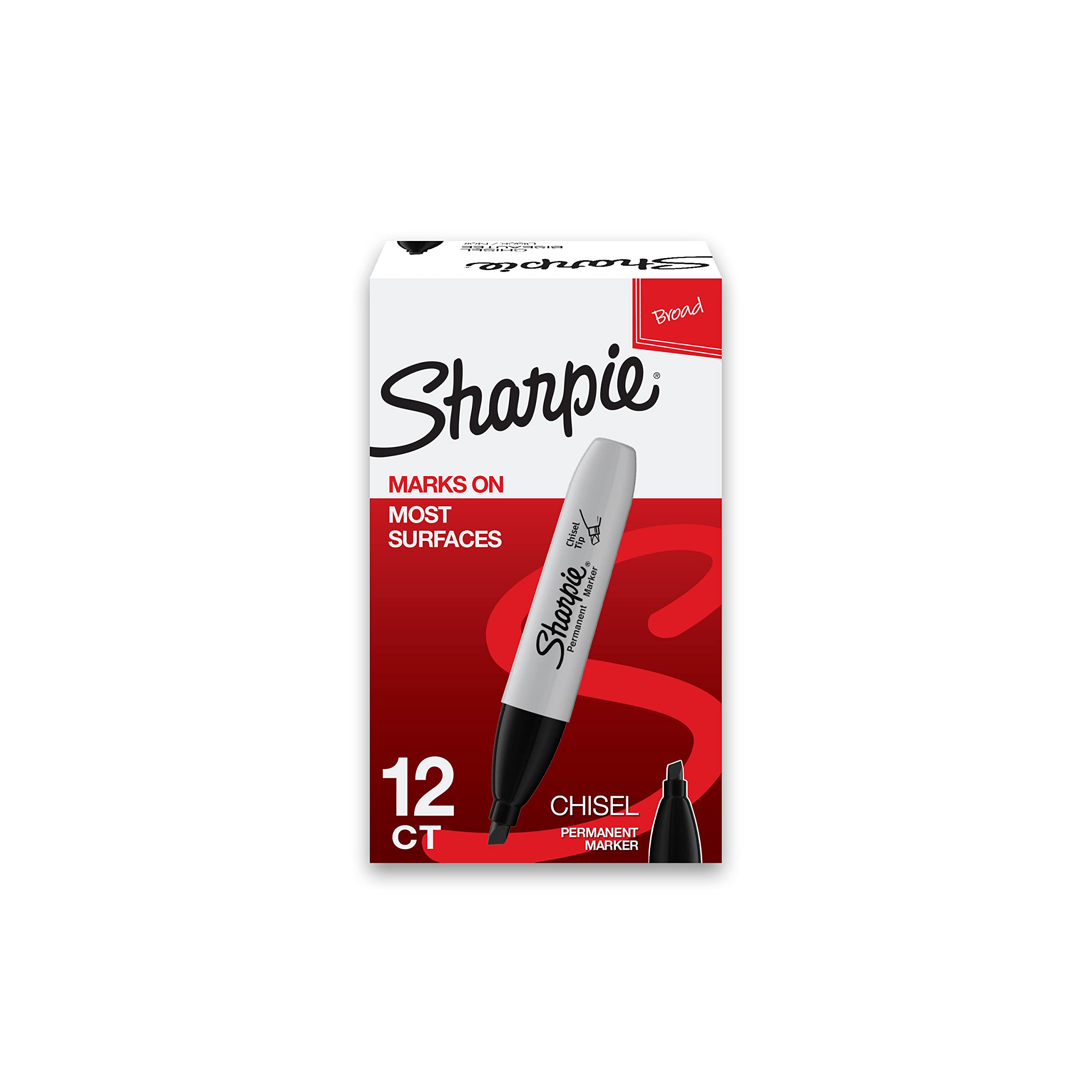 Sharpie 38201 Permanent Markers - Chisel Tip, Black Ink, 12 Pack - Ideal for Office, School, Art Projects & Labeling