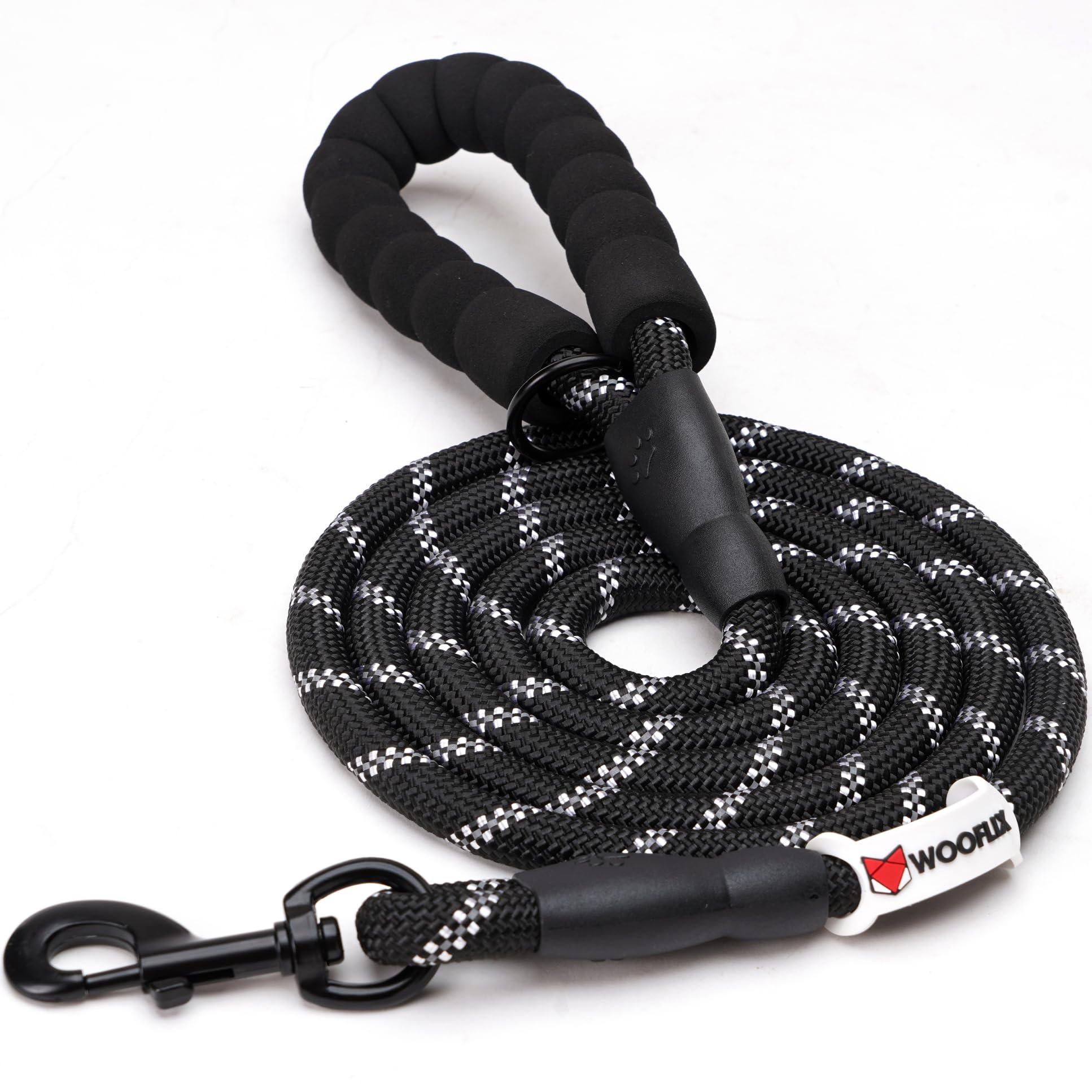 Wooflix Heavy Duty Nylon Dog Leash - 5FT Reflective Dog Leash with Anti-Slip Padded Handle for Medium & Large Dogs | Durable Training Leash for Walking, Running, Hiking & Outdoor Adventures (Black)