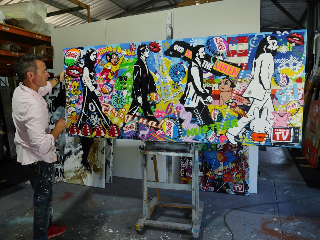 The Beatles Textured Urban Pop Art Painting - 240cm x 100cm Large Wall Decor for Living Room, Bedroom & Music Studio