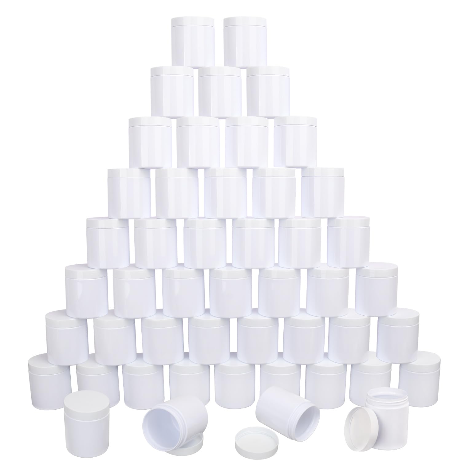 48-Pack 8.8oz (250ml) Plastic White Jars with Lids - Wide Mouth Cosmetic Containers for Slime, Beads, Rhinestones, Sequins, Lotions, Creams & Ointments | Perfect for DIY Crafts, Beauty Products & Small Item Storage by KUKLIPJIM