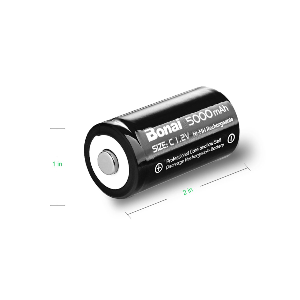 BONAI Rechargeable C Batteries 8-Pack - 5000mAh 1.2V Ni-MH High Capacity C Cell Batteries for Flashlights, Toys, Radios & Emergency Devices - Long Lasting Power Supply